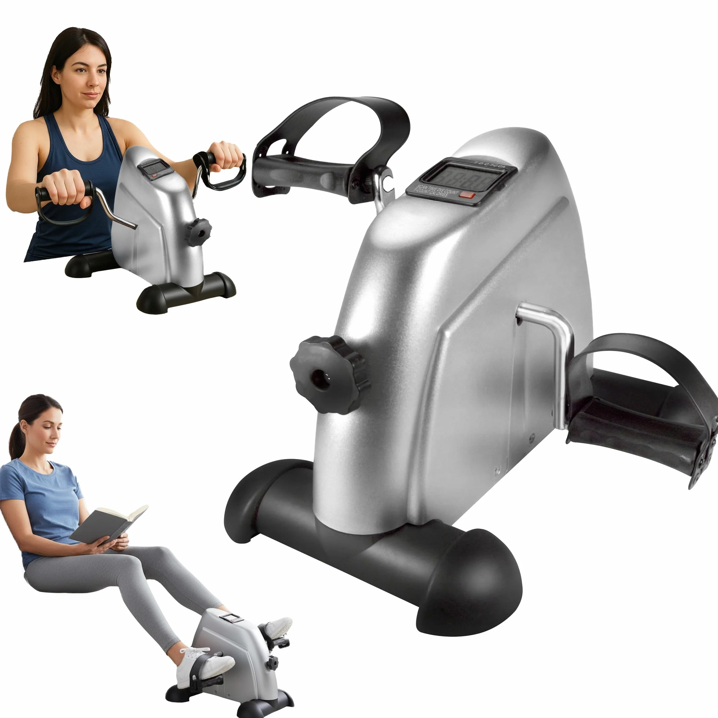 Rower treningowy rehabilitacyjny 2w1 kompaktowy srebrny