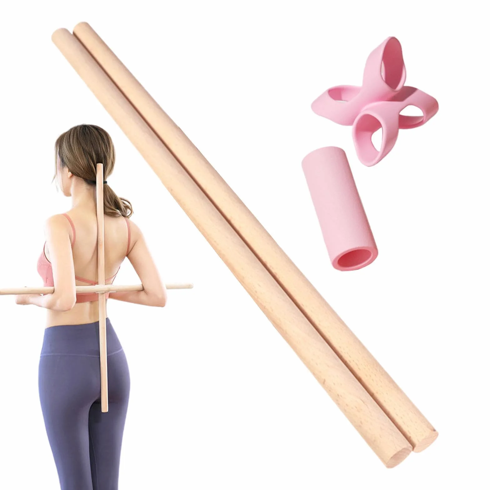 Kij do ćwiczeń – drążek treningowy do pilatesu, drążek do korekty pęknięć pleców z funkcją treningu, drewniane narzędzie do użytku na siłowni, kompaktowe akcesorium fitness, sprzęt domowy dla