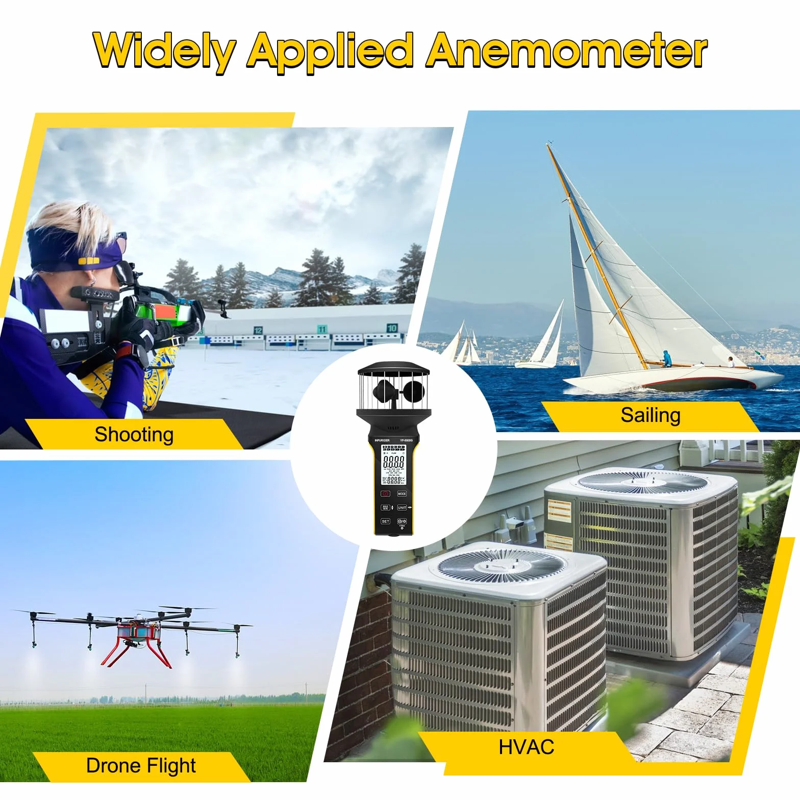 Anemometr INFURIDER, przenośny anemometr z przyciskiem dotykowym zapobiegającym kurzowi, akumulatorowy miernik wiatru, miernik CFM, anemometr prędkości do pomiaru siły wiatru, zimna, temperatury