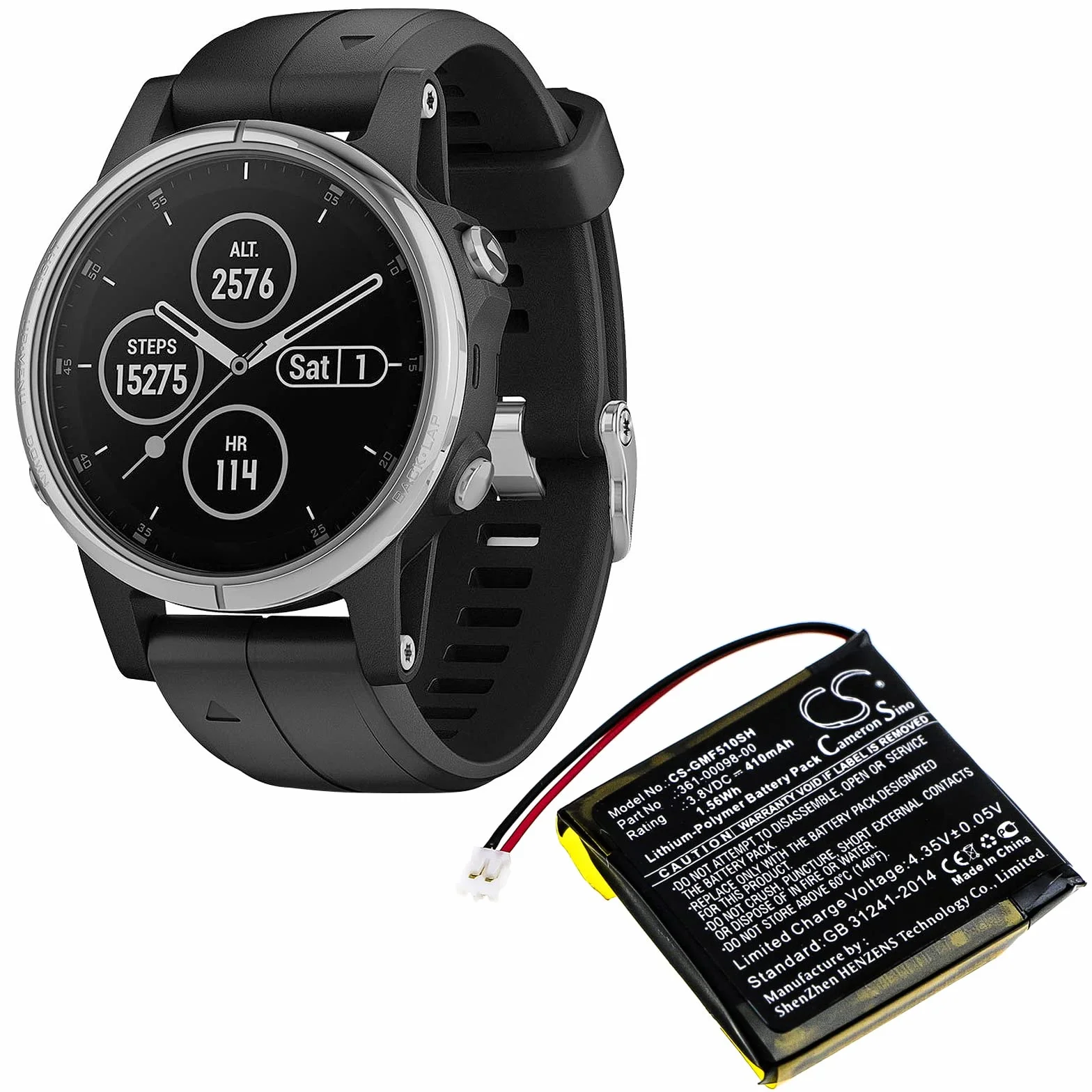 TECHTEK baterie kompatybilny z [Garmin] Fenix 5s Plus, Fenix 5X, Fenix 5X Running zastępuje 361-00098-00