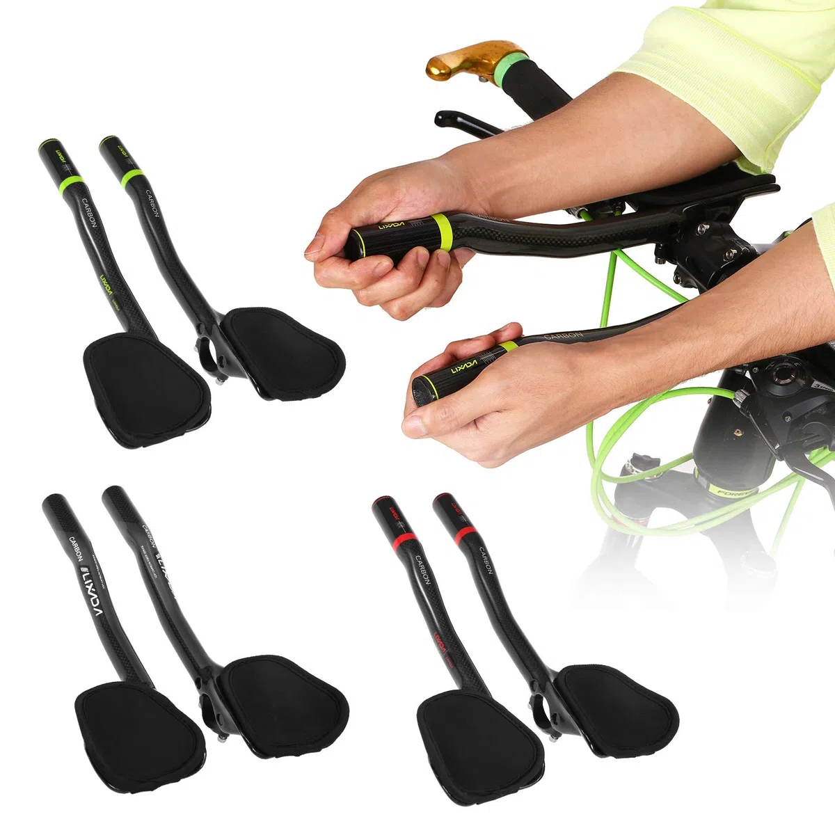 Kierownica rowerowa TT Aerobar z włókna węglowego 31,8 mm do jazdy na czas i triathlonu z wyjmowanymi podłokietnikami z gąbki - czerwony