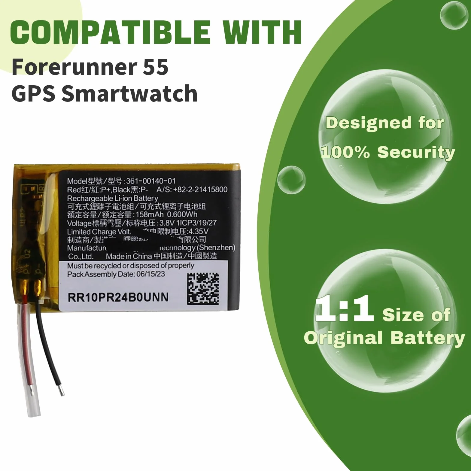 158 mAh nowy 361-00140-01 akumulator zastępczy kompatybilny z Garmin Forerunner 55/GPS Smartwatch