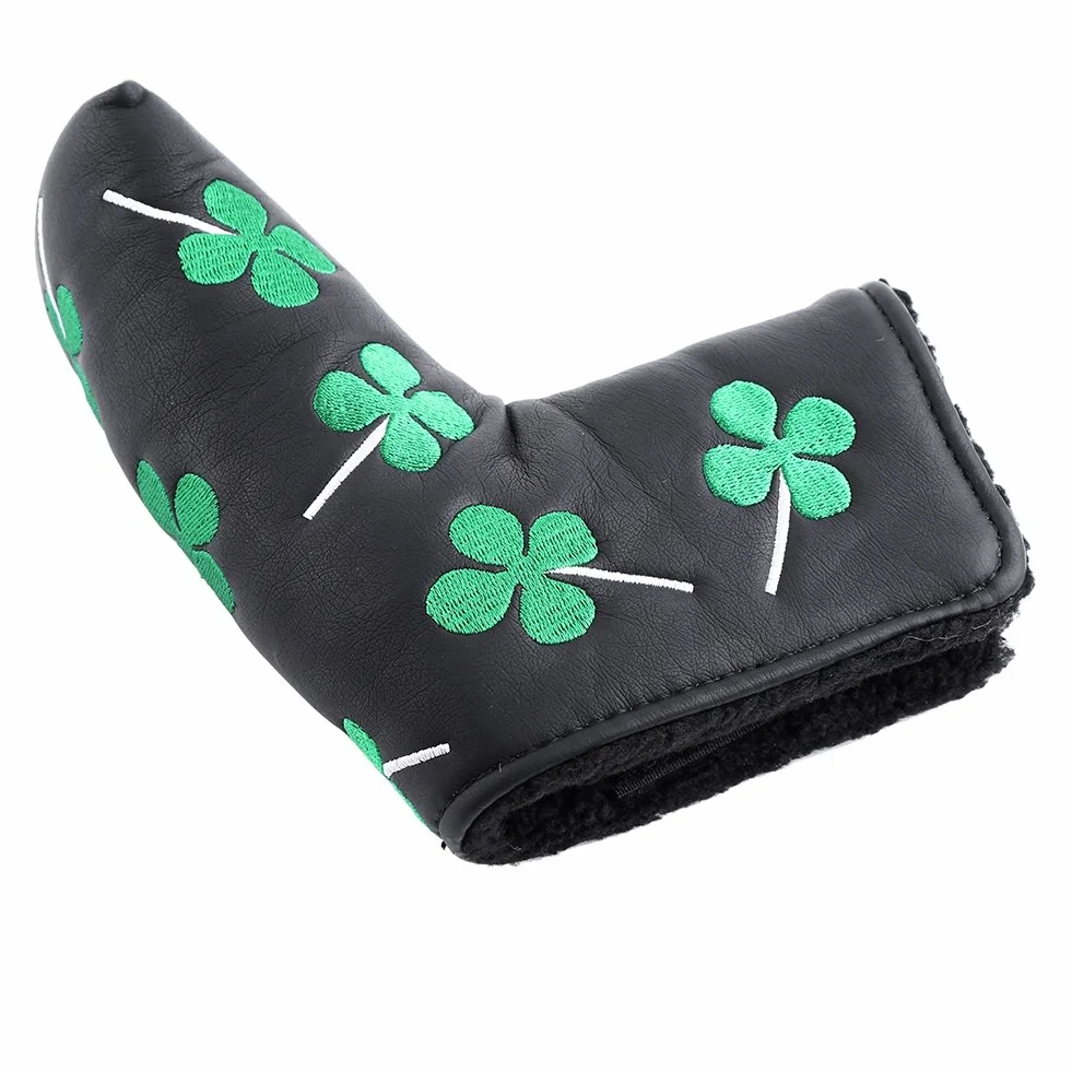 Nikou Putter Cover skórzany magnetyczny putter nakrycie głowy cztery liście golfa pokrowiec do aktywności w golfa (czarny)