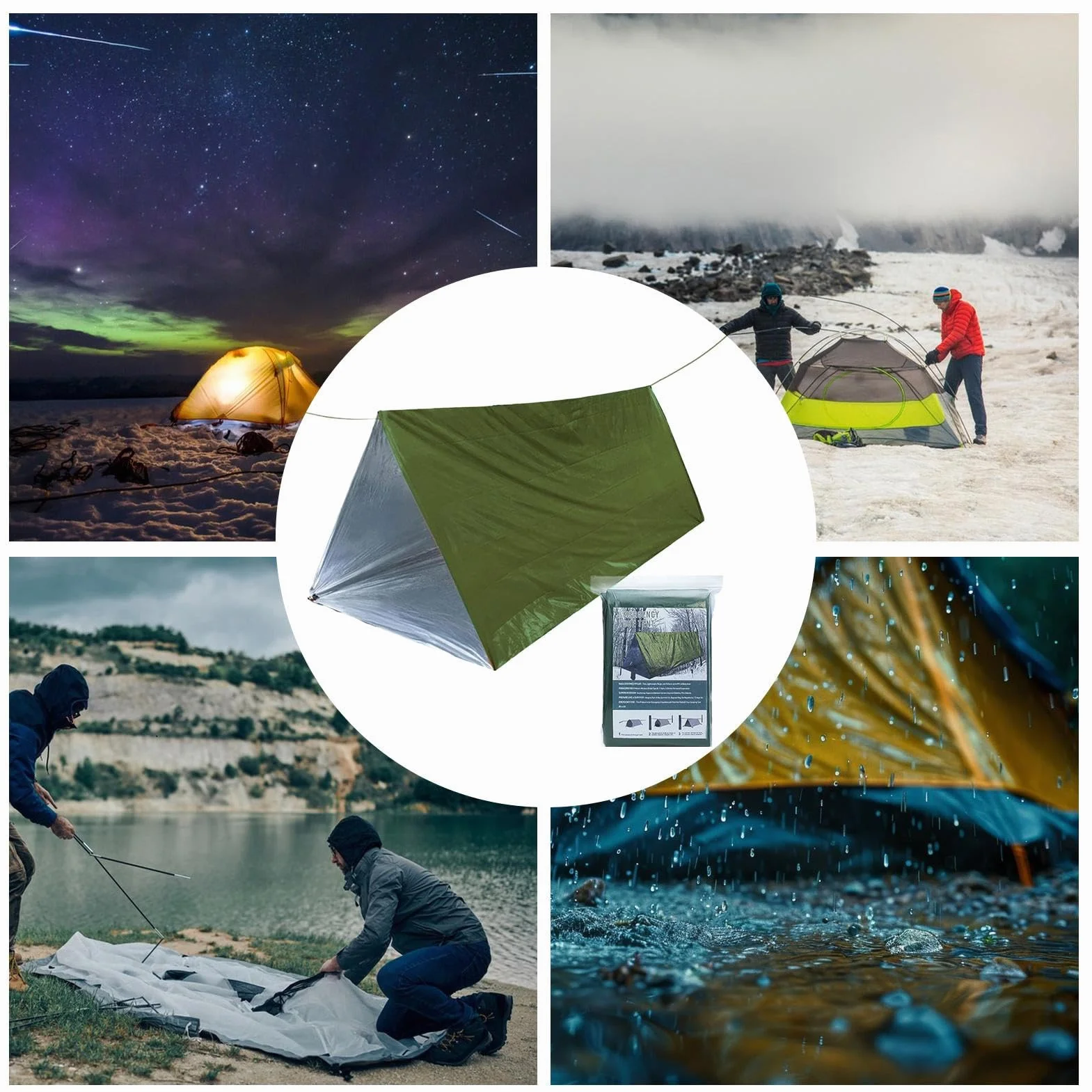 Survival Tent, Camping Tent Kit Lightweight, 4.72x7.87 Inches, Windproof Waterproof Shelter, Thermal Sack Blanket for Outdoor Adventures and Preparedness, Multicolor