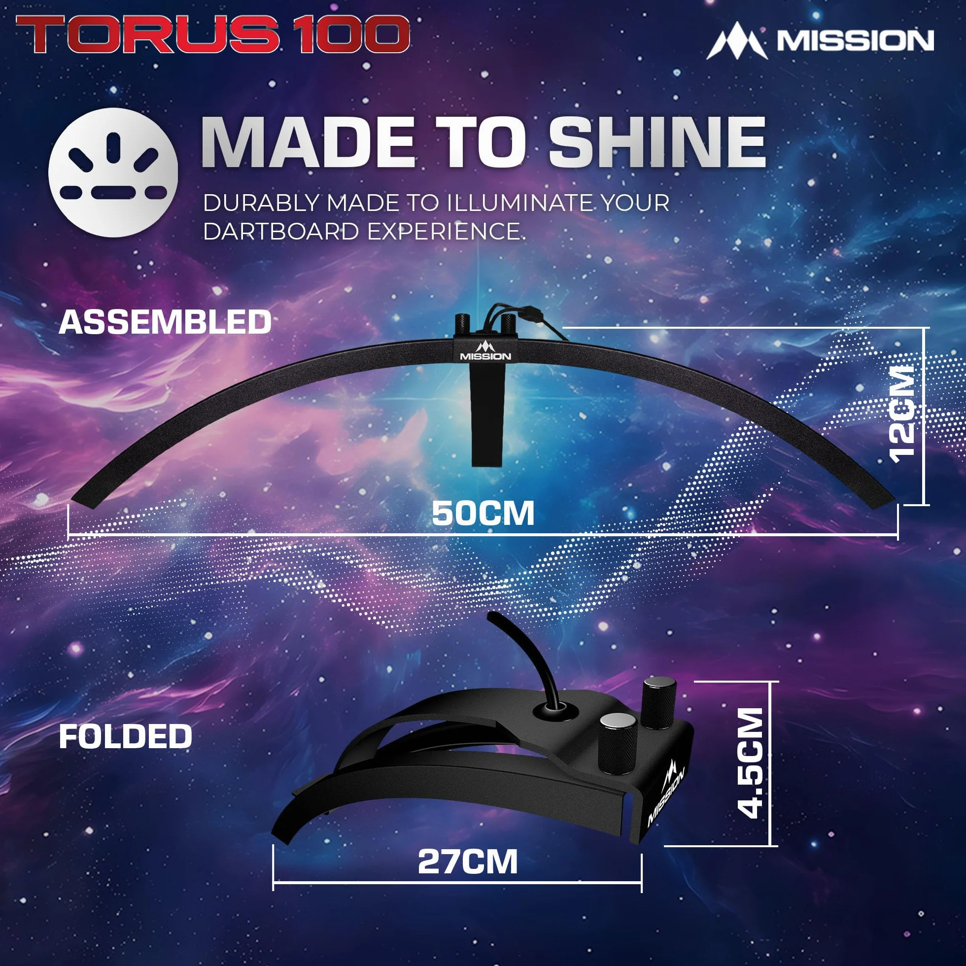 Mission Darts TOR100 Torus 100 | składana przenośna tarcza do darta LED system oświetlenia podróżnego