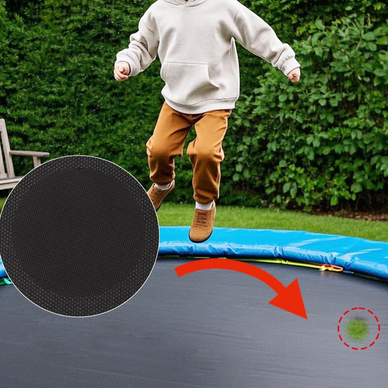Tinoaly 6szt Samoprzylepny Zestaw Naprawczy do Trampoliny, 3 Kształty Łatek Akcesoria Taśmy Naprawczej Mat Trampolinowych do Naprawy Rozdarć Dziur Przebić w Matach Trampolinowych (Czarny)
