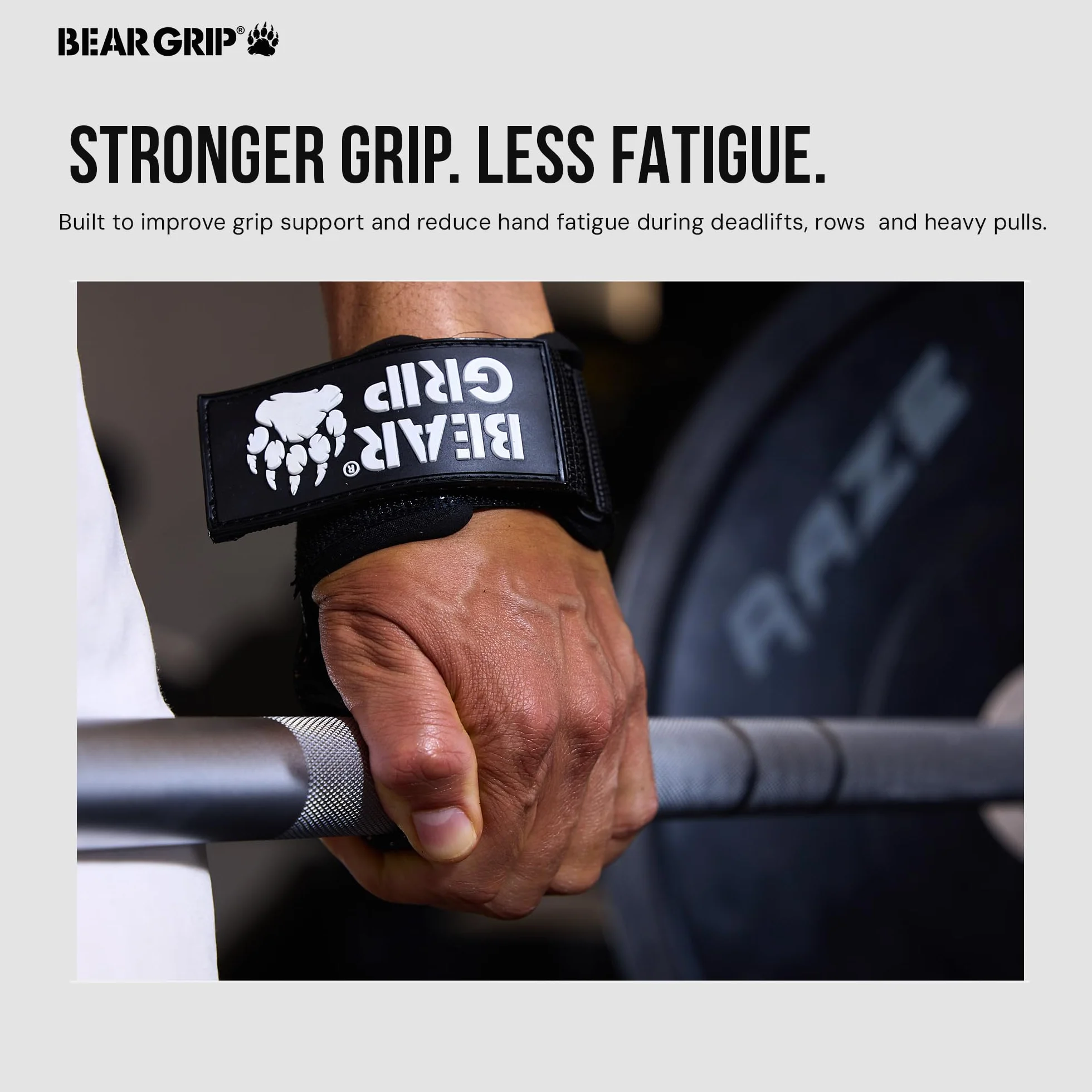 BEAR GRIP Paski/haczyki Multi Grip, wysokiej jakości wytrzymałe paski/rękawice do podnoszenia ciężarów (Standardowy gumowy)