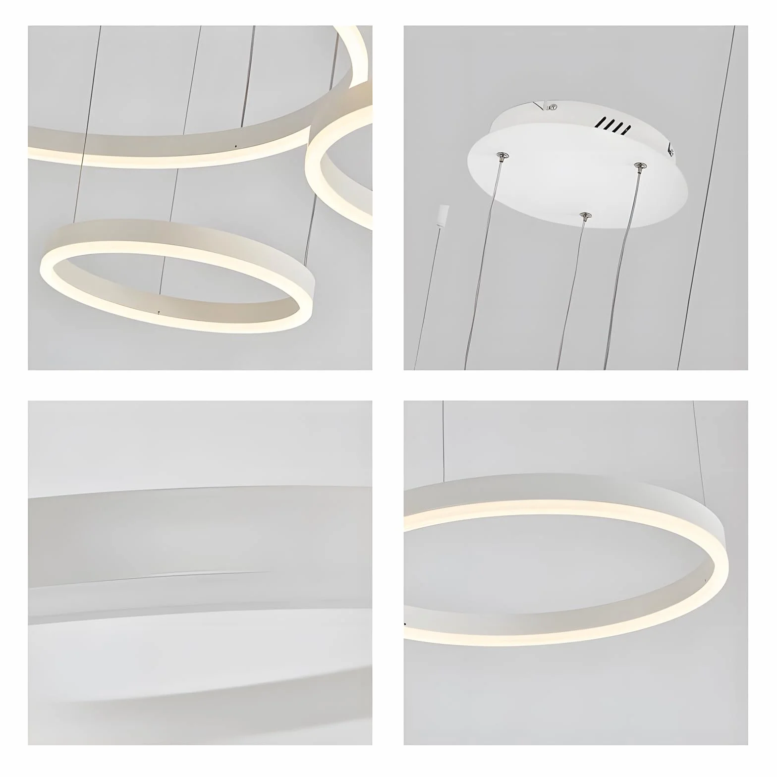 Nowoczesny Żyrandol LED 45W 3 Biały Pierścienie 20+40+60cm Metalowy Akrylowy Ściemniany Pilotem 2,4G Lampa Wisząca Sufitowa