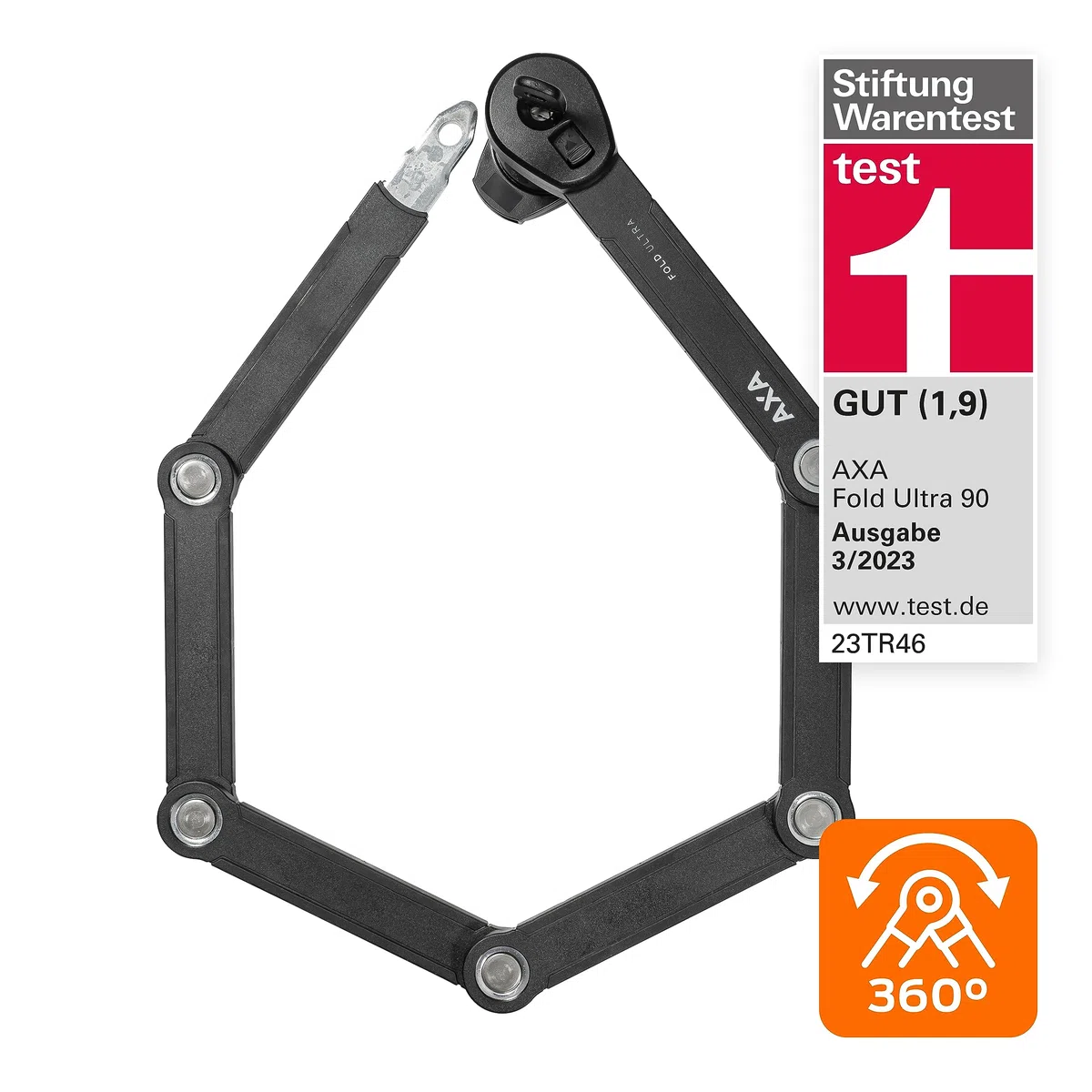 Axa Unisex – Fold Ultra 900 składane zapięcie dla dorosłych, czarne, 900 mm