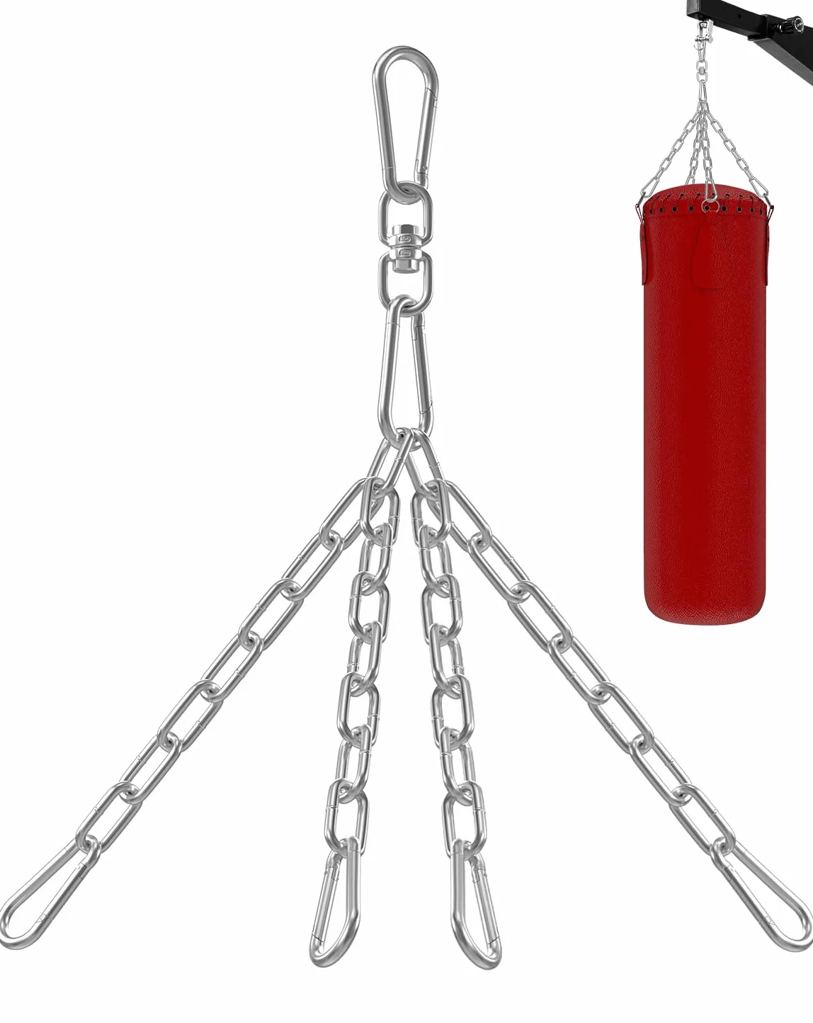 Yes4All Łańcuszek do worka bokserskiego z 4 haczykami, stal nierdzewna, obrót 360°, do 68 kg