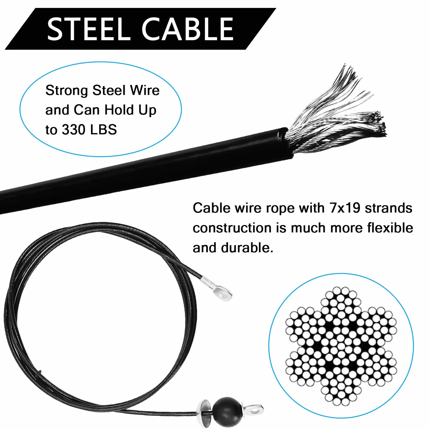 Favuit Stalowy kabel fitness domowa siłownia zapasowe kable koła pasowego wytrzymała lina stalowa do fitnessu 1,5 m/2 m/2,5 m / 2,5 m system kabli LAT rozwijane akcesoria do bicepsów tricepsów siła