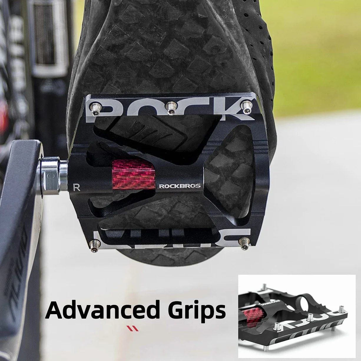 ROCKBROS Pedały Rowerowe 9/16 "Pedały MTB ze Stopu Aluminium z Uszczelnionymi Łożyskami Pedały Antypoślizgowe Czarny/Czerwony