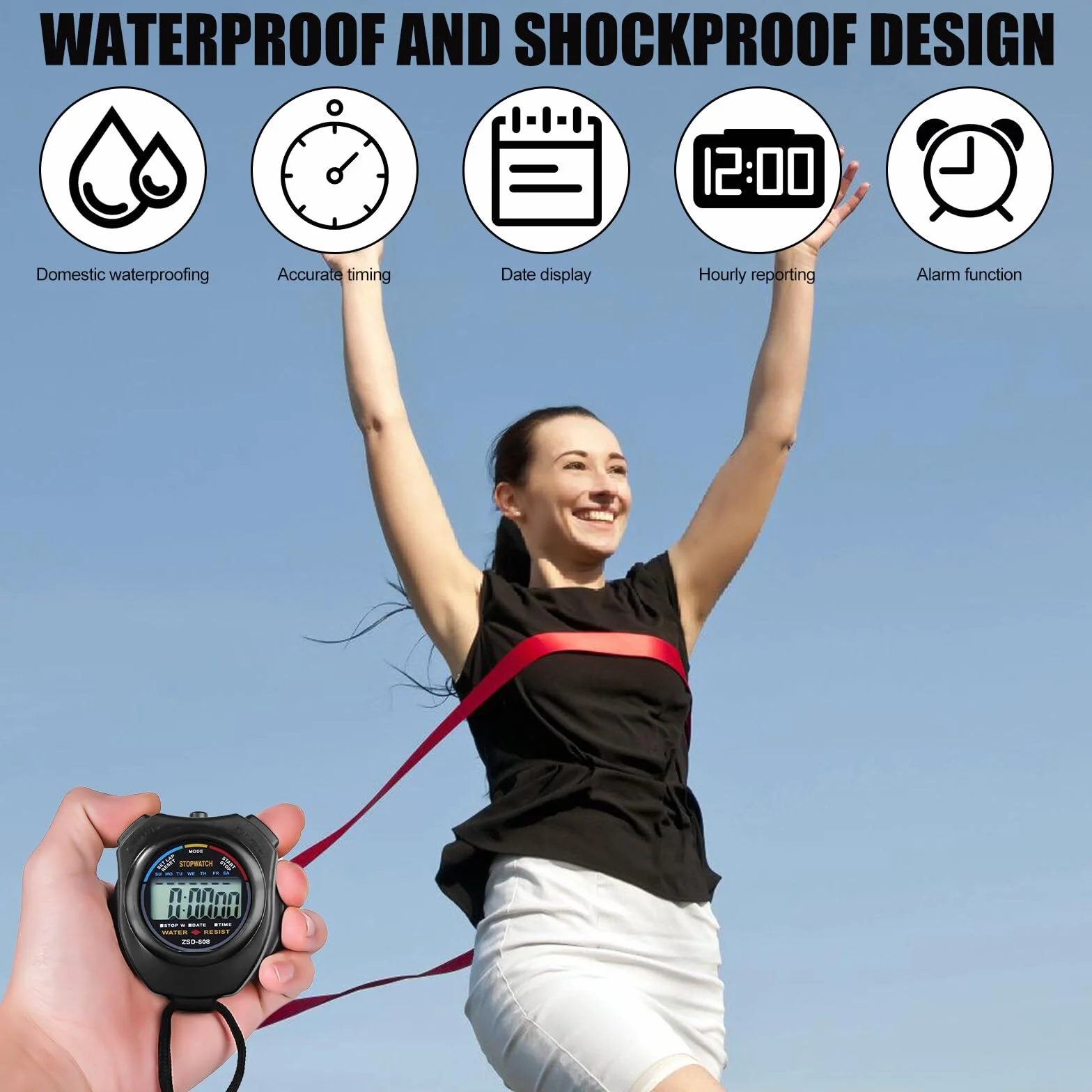 Cyfrowy sportowy stoper, 3 sztuki cyfrowych wodoodpornych stoperów, sportowy stoper, duży wyświetlacz, budzik chronograf, do treningu, fitnessu, biegania (czarny)