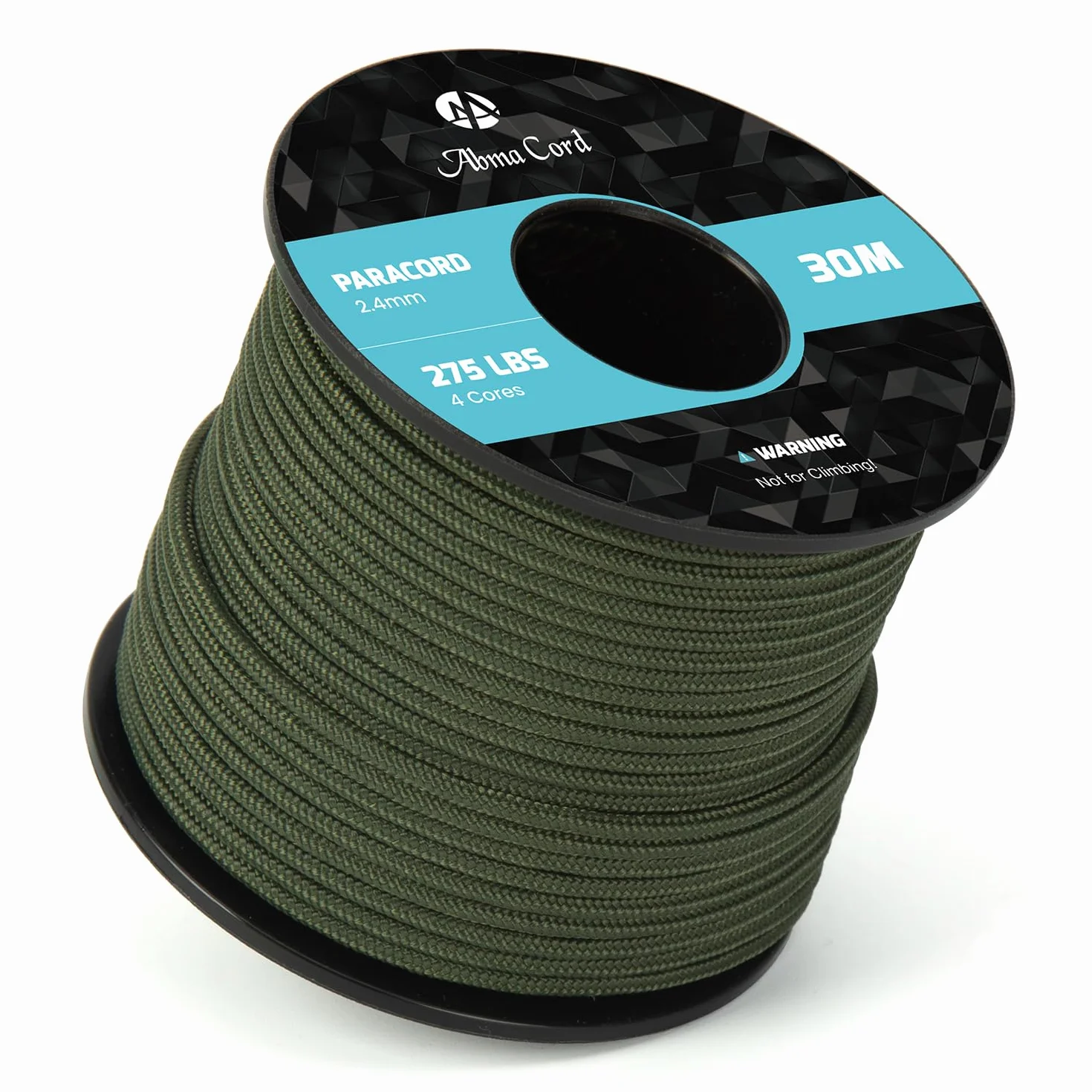 Abma Cord 275LB Paracord 2.4mm 30m Linka Nylonowy Sznurek 4 Strands Taktyczna - Max. 125kg (275lbs) - Zielony wojskowy