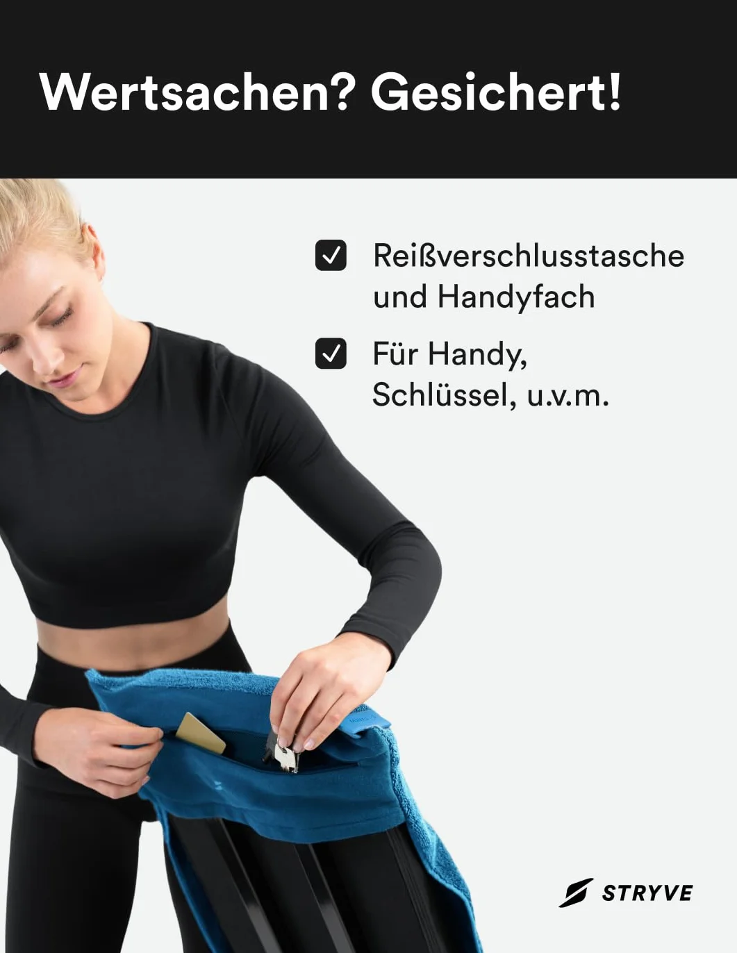 STRYVE ® TOWELL+Pro ręcznik sportowy (105 x 42,5 cm) ręcznik fitness z magnesem, torba + ochrona przed poślizgiem, ręcznik kąpielowy, joga i studio fitness