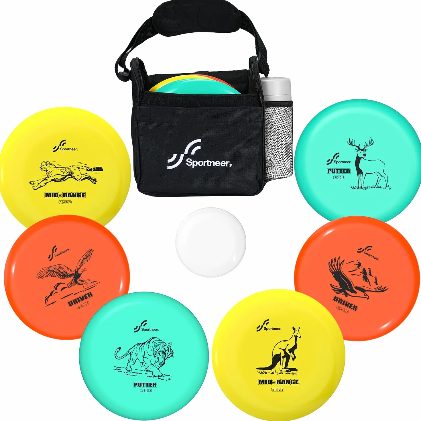Sportneer Zestaw krążków do golfa, zestaw startowy do gry w golfa DiscGolf dla dorosłych (zwierzęta lądowe, 6)