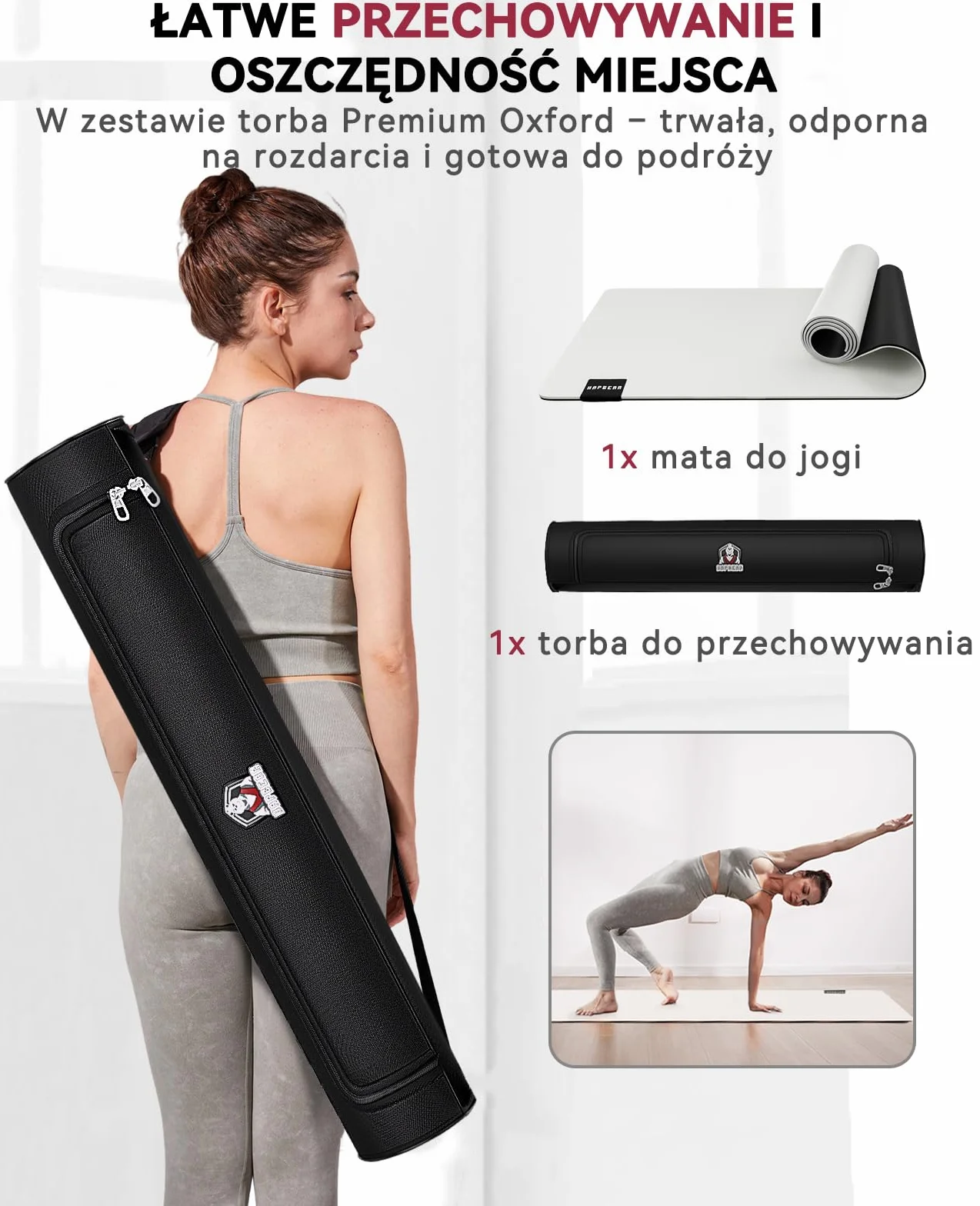 HAPBEAR Mata do jogi z kauczuku naturalnego 183x76cmx5mm, antypoślizgowa mata, z doskonałą amortyzacją do jogi i pilatesu, z torbą Oxford w zestawie