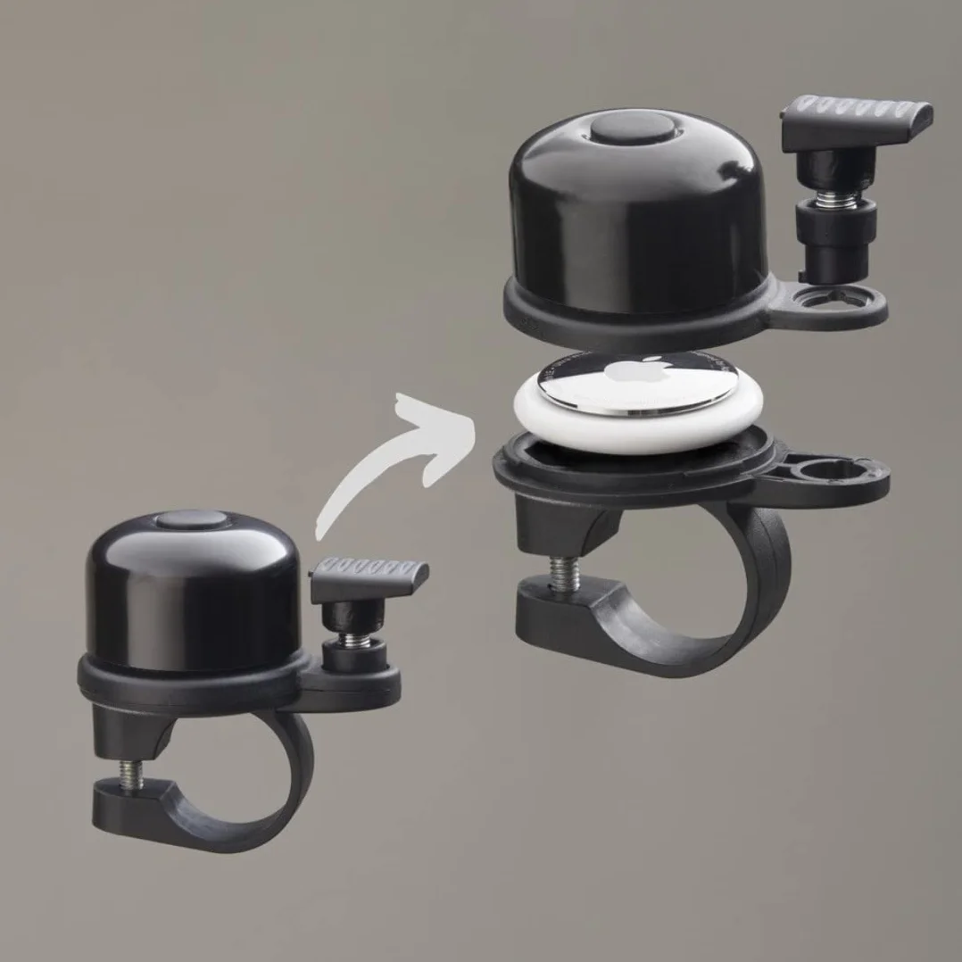 Hama Dzwonek rowerowy AirBell® do Apple AirTag (AirTag, mocowanie AirTag, schowek na rower, ochrona przed kradzieżą, śledzenie, 85 dB, średnica 2,2 cm), czarny