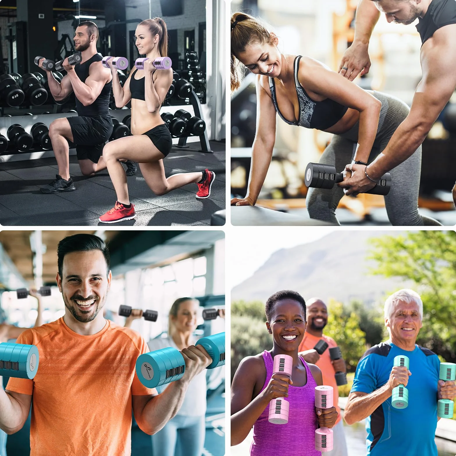 Sportneer Regulowany zestaw hantli: każdy 1 kg/1,5 kg/2 kg/2,5 kg (2 kg - 5 kg na parę), zestaw hantli 4 w 1 damski, ciężarki dla kobiet, regulowana para hantli do domowej siłowni treningu fitness