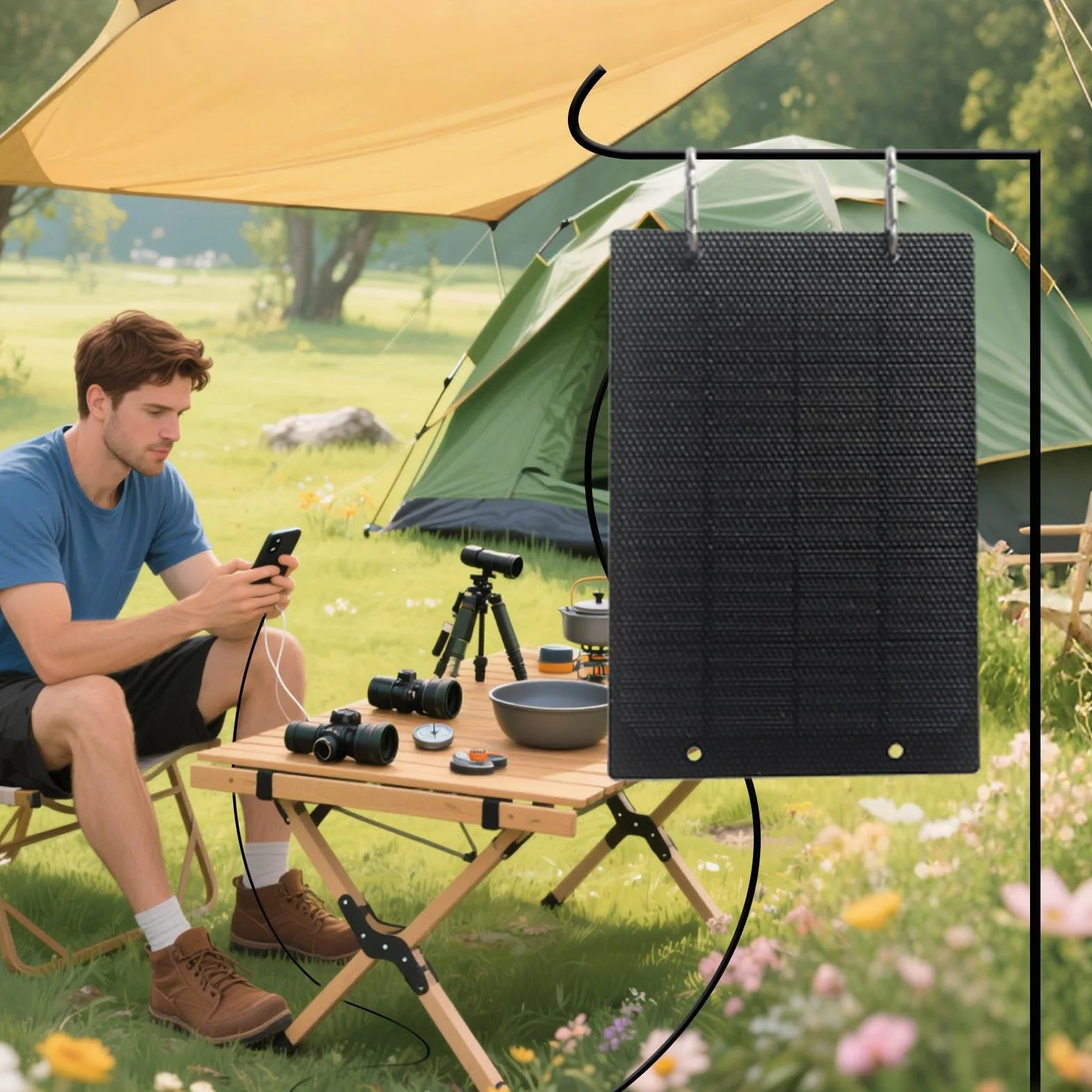Ładowarka do telefonu zasilana energią słoneczną | kempingowy panel słoneczny 50 W, mała ładowarka do użytku na świeżym powietrzu, na kemping, do domu, do plecaka, kampera, namiotu