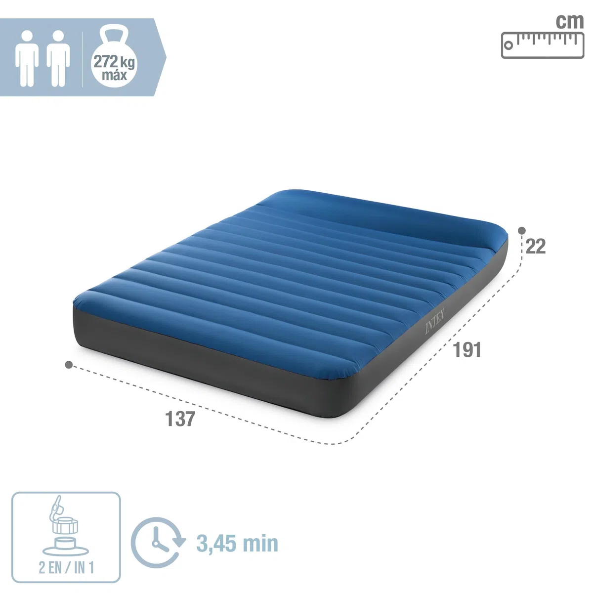 Intex Full Dura-Beam Premaire materac kempingowy z USB 150, napompowany rozmiar: 1,37 m x 1,91 m x 22 cm (64012)