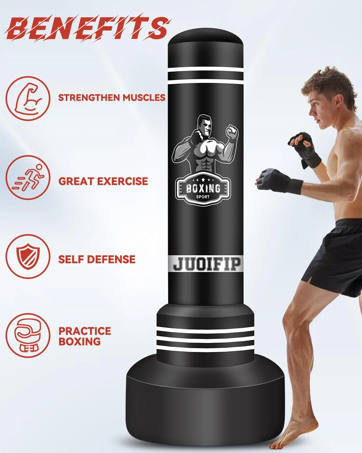 NZQXJXZ Worki bokserskie dla dorosłych - 180 cm, solidny, nadmuchiwany worek bokserski do kickboxingu, do treningu MMA, Muay Thai, fitness