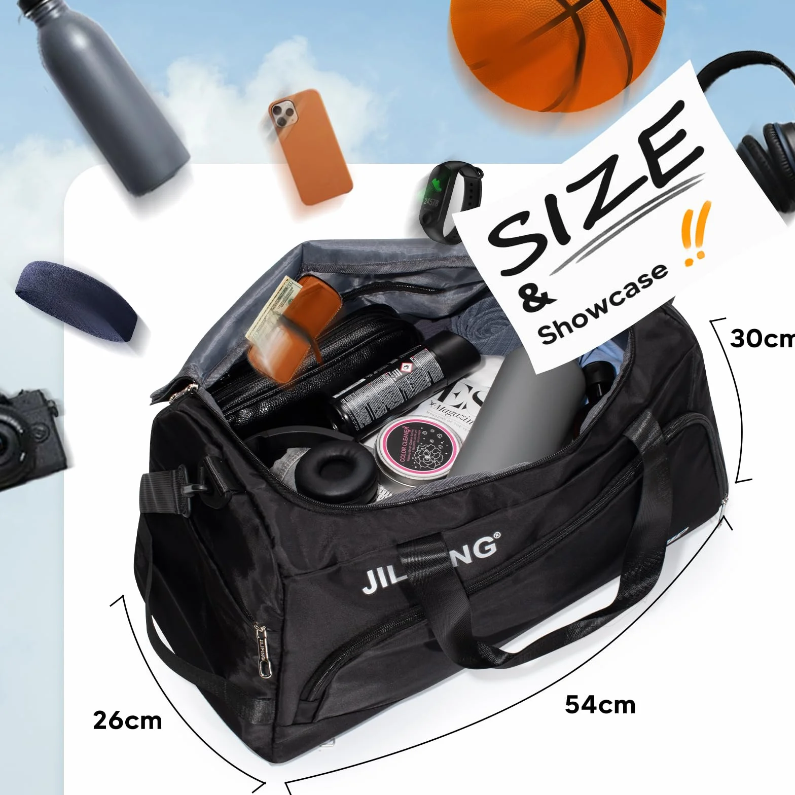 Torba Sportowa dla Mężczyzn i Kobiet 42L Torba Sportowa Podróżna z Przegrodą na Buty, Funkcją Plecaka, Separacja Sucha na Mokro, Pływania Koszykówka Tenis Joga Siłownia Boks (4202# Czarny)