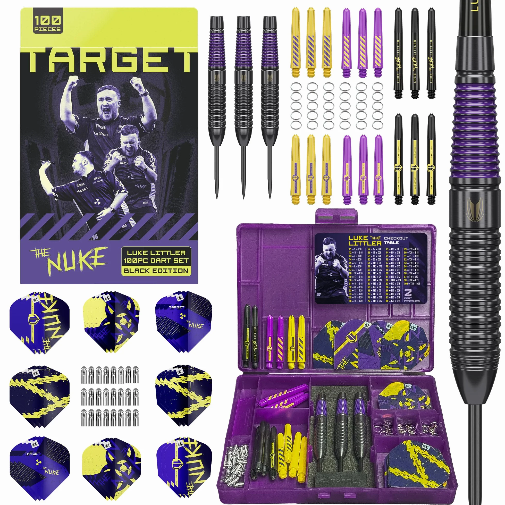 Target Darts Luke Littler mosiężny zestaw rzutek ze stałymi stalowymi końcówkami 22 G Pro Grip Shafts No.2 Pro Ultra lotki