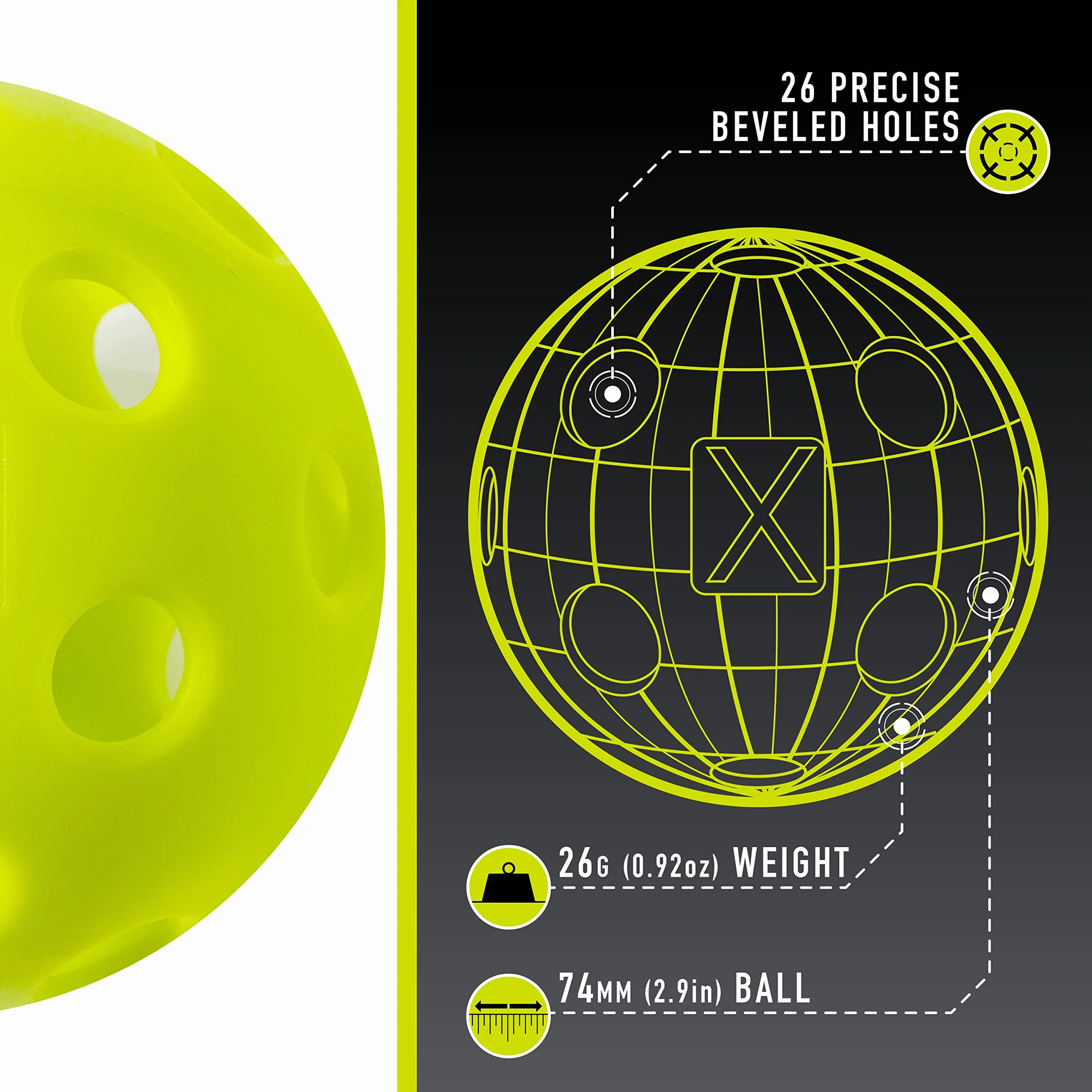 Franklin Sports X-26 Zestaw 12 piłek do pickleballa Limonkowa zieleń USAPA