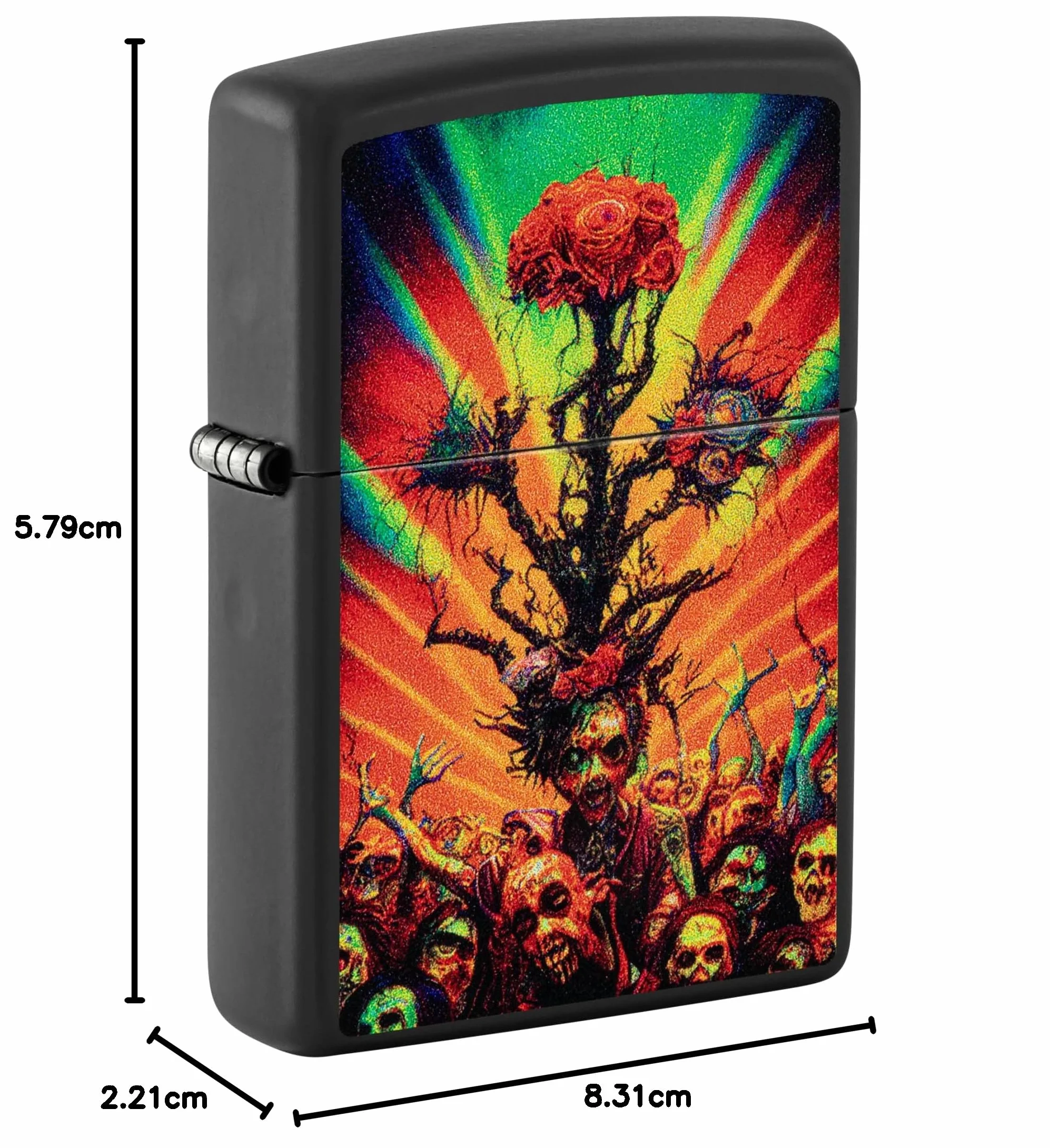 Zippo Abstract Zombie Zapalniczka Sztormowa, Kolorowy Nadruk, do Napełniania, Wielokrotnego Użytku, Wiatroodporna Konstrukcja, Pudełko na Prezent, Wykonano w USA, Kolor Czarny Matowy
