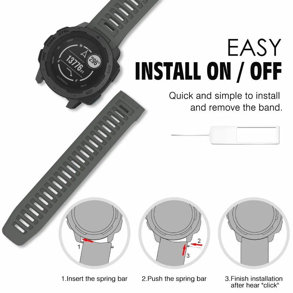 MoKo Strap Compatible with Garmin Instinct/Instinct Solar/Tactical/Instinct 2 GPS Smartwatch, 22mm Soft Silicone Sport Replacement Watch Band Wristband
