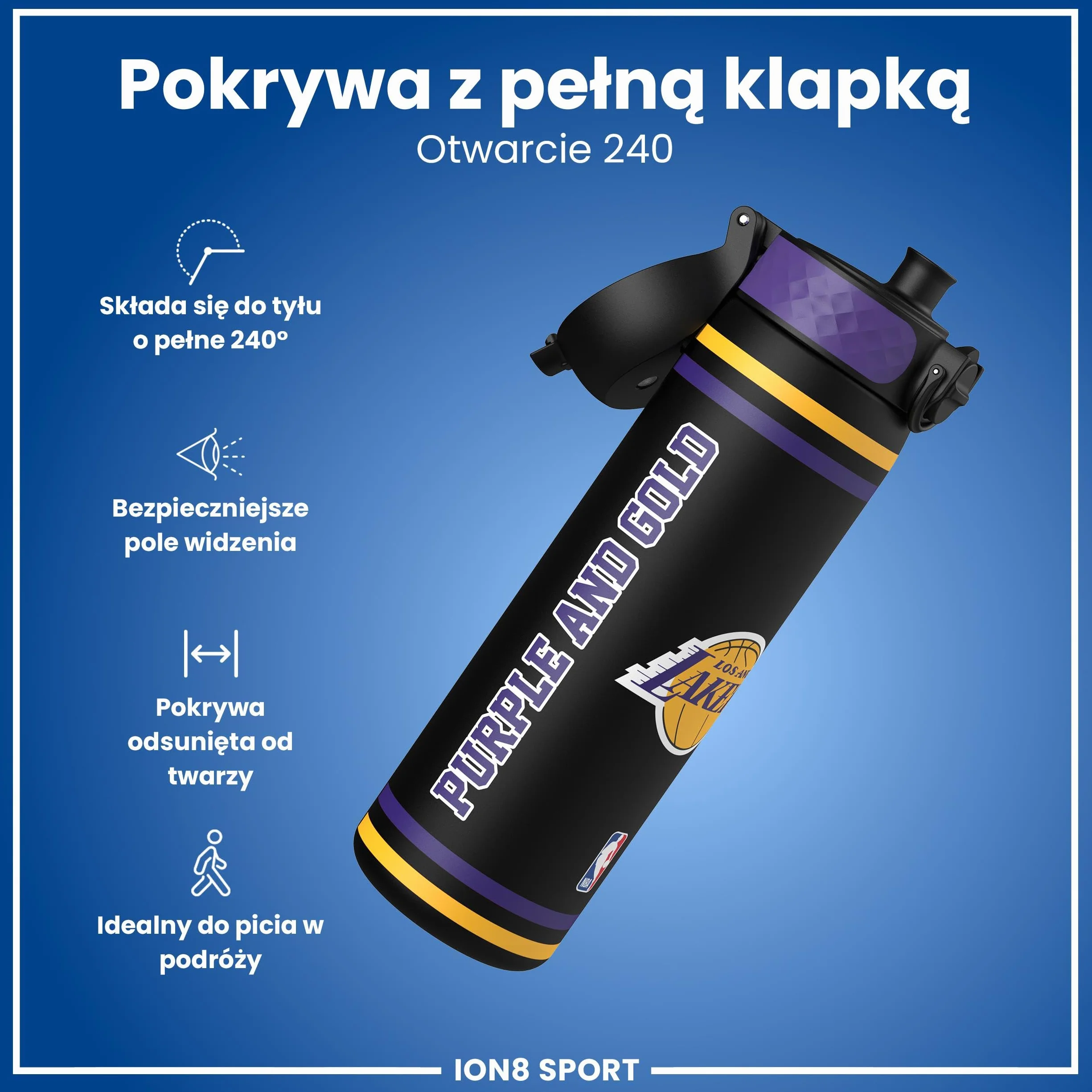 NBA Los Angeles Lakers Butelka na Wodę 500 ml Szczelna Bez BPA Łatwe Otwieranie
