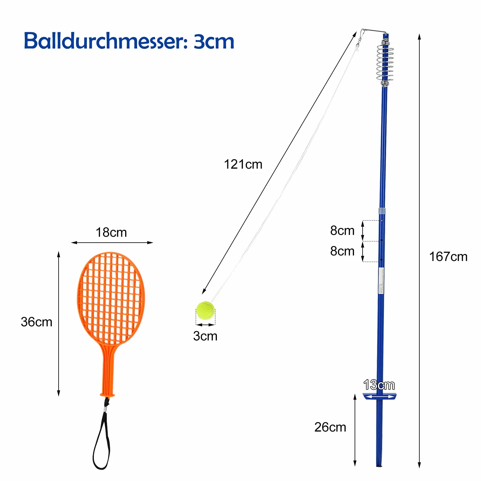 COSTWAY 3-stopniowy zestaw Tetherball z regulacją wysokości, zestaw z piłką i 2 rakietkami, 120 cm, piłka tenisowa na sznurku, gra tenisowa dla solo i zespołu