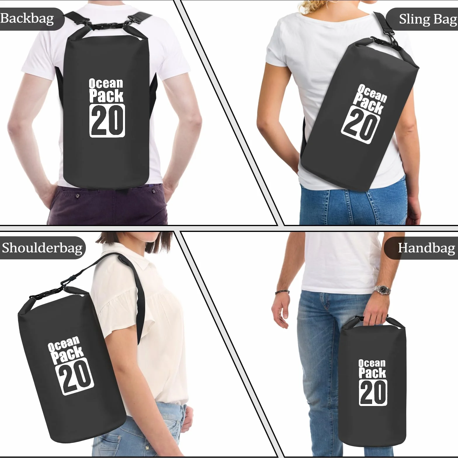 Gucass Dry Bag, 20 L Worek wodoszczelny Wodoszczelna torba regulowanym pasek na ramię, na Telefon Komórkowy, Regulowany Pasek na Ramię, na kemping, rafting, pływanie, surfowanie, Czarny
