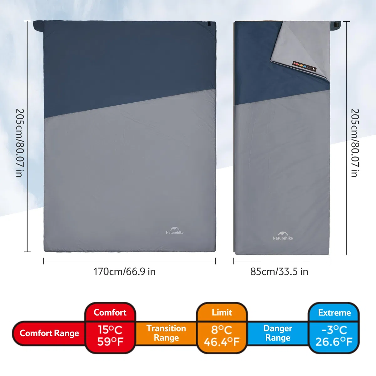 Naturehike Plain 01 Ultralekki wodoodporny letni śpiwór w stylu koca dla dorosłych i dzieci, wzór z kolorowymi blokami (ciemnoniebieski/jasnoniebieski, XL)