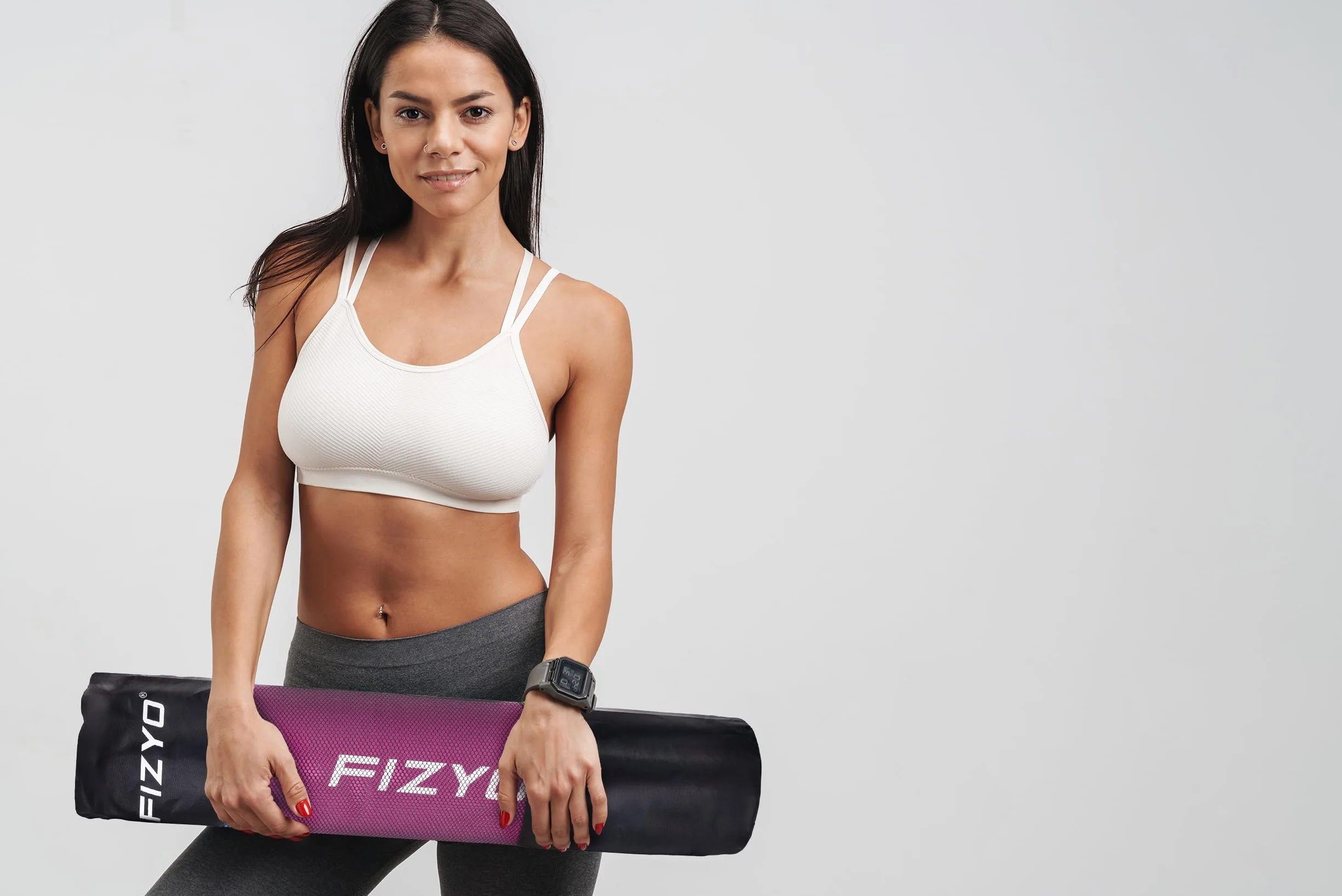 Fizyo Antypoślizgowa mata do jogi z torbą, TPE, mata gimnastyczna do pilatesu, treningu, fitnessu, wyściełana i antypoślizgowa, bardzo cienka 0,6 cm, 183 x 61 cm, z pasem transportowym i torbą