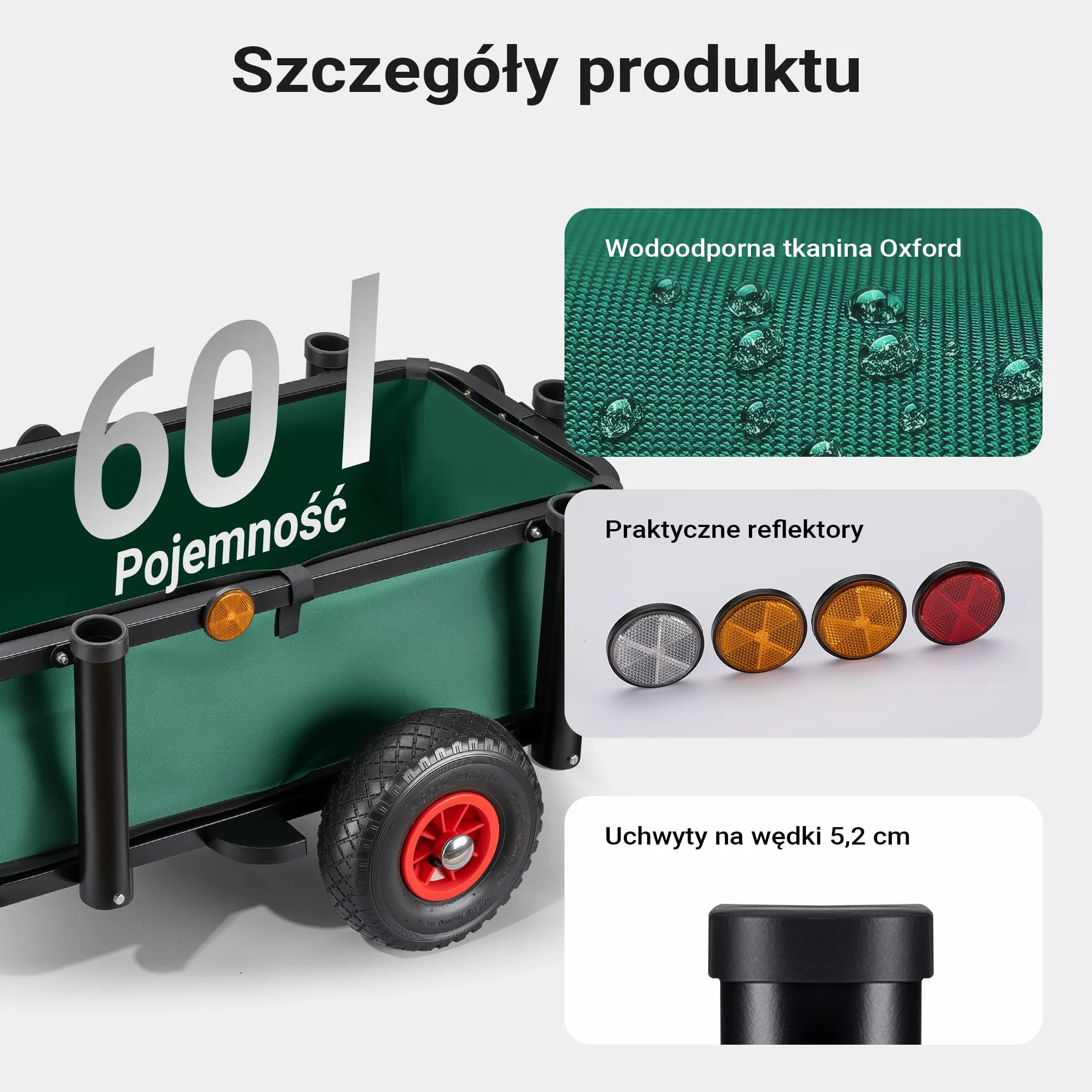 Wiltec Przyczepka rowerowa do 50 kg, z chorągiewką i 60 l koszem wodoodpornym 81 x 31 x 24 cm, wózek wędkarski transportowy do roweru