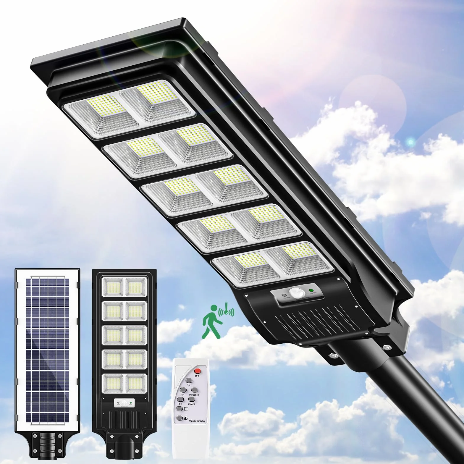Papasbox 500W Solarne Światło Uliczne LED z Pilotem 6500K Czujnik Ruchu Zewnętrzne