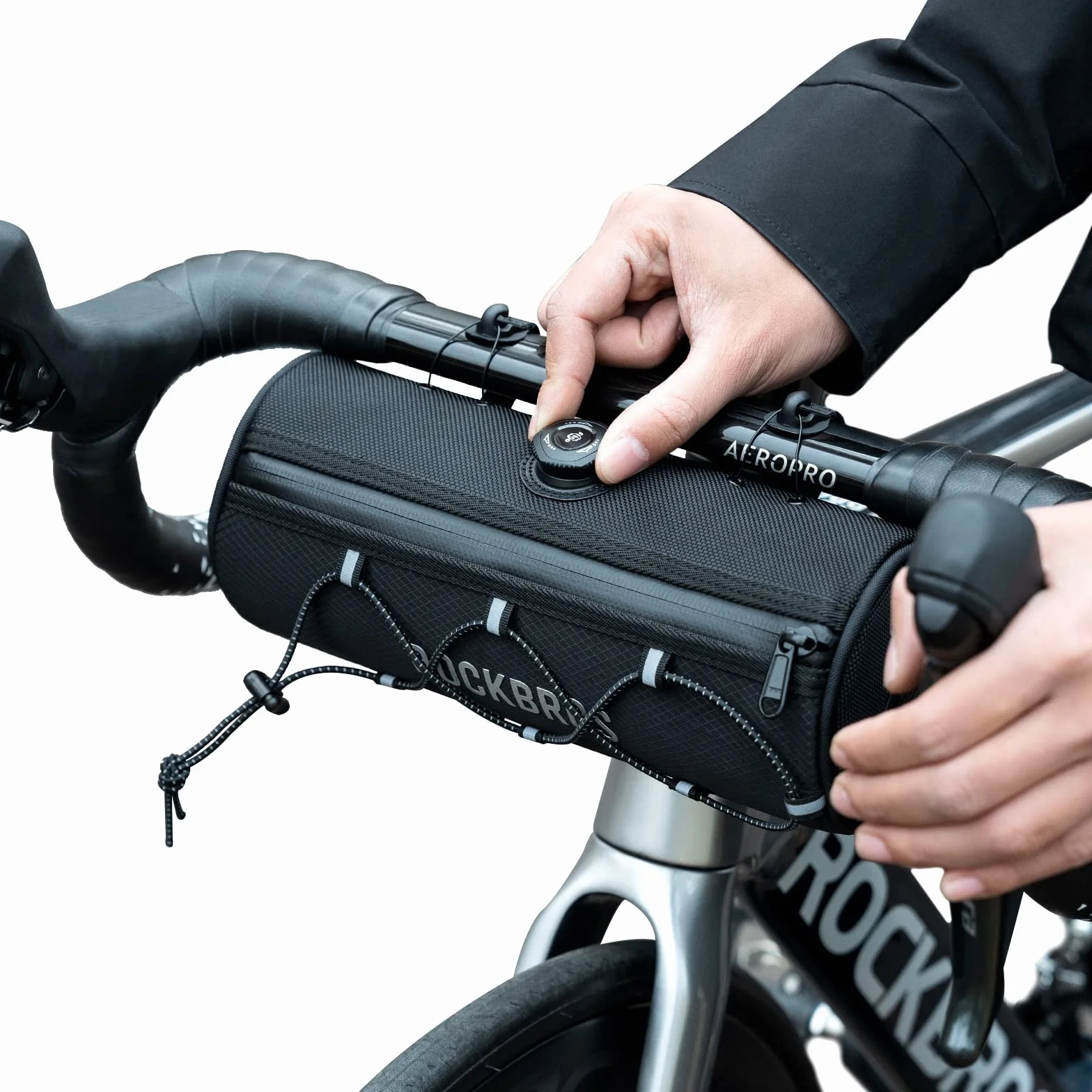 ROCKBROS Road-to-Sky Torba na Kierownicę Roweru Torba Przednia na Kierownicę ok. 1,5L Wodoodporna Odblaskowa Nowoczesna 5 Kolorów do MTB Rower Szosowy Rower Miejski Czarny