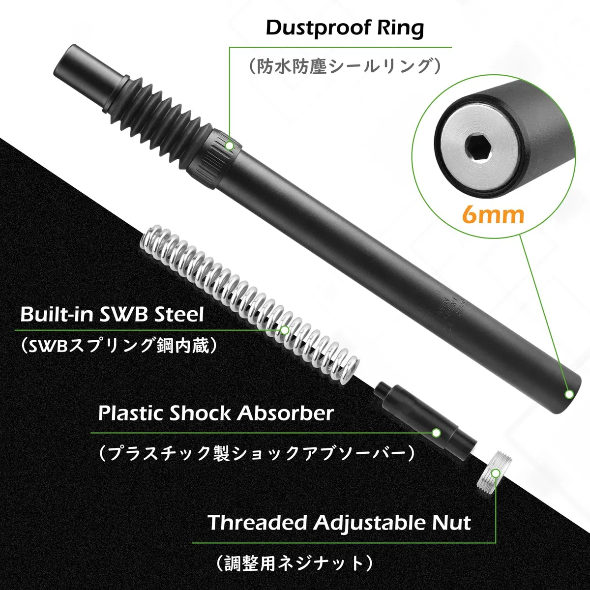 TRIWONDER Sztyca podsiodłowa, amortyzator 27,2 mm, 28,6 mm, 30,4 mm, 30,9 mm, 31,6 mm, 350 mm, aluminiowa rura podsiodłowa, sztyca siodełka, sztyca siodełka