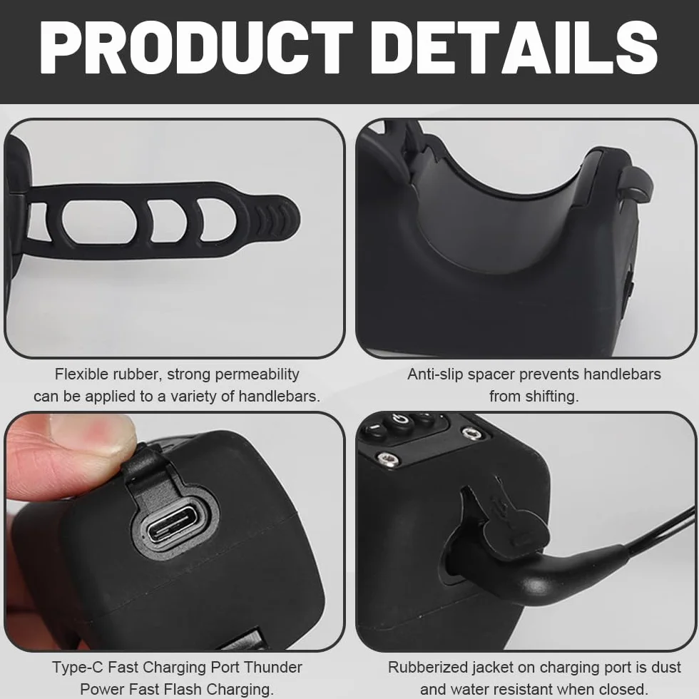 Dzwonek rowerowy elektroniczny 2-w-1 ładowany USB latarka rowerowa 6 trybów głośny alarm 110db wodoodporny IPX5