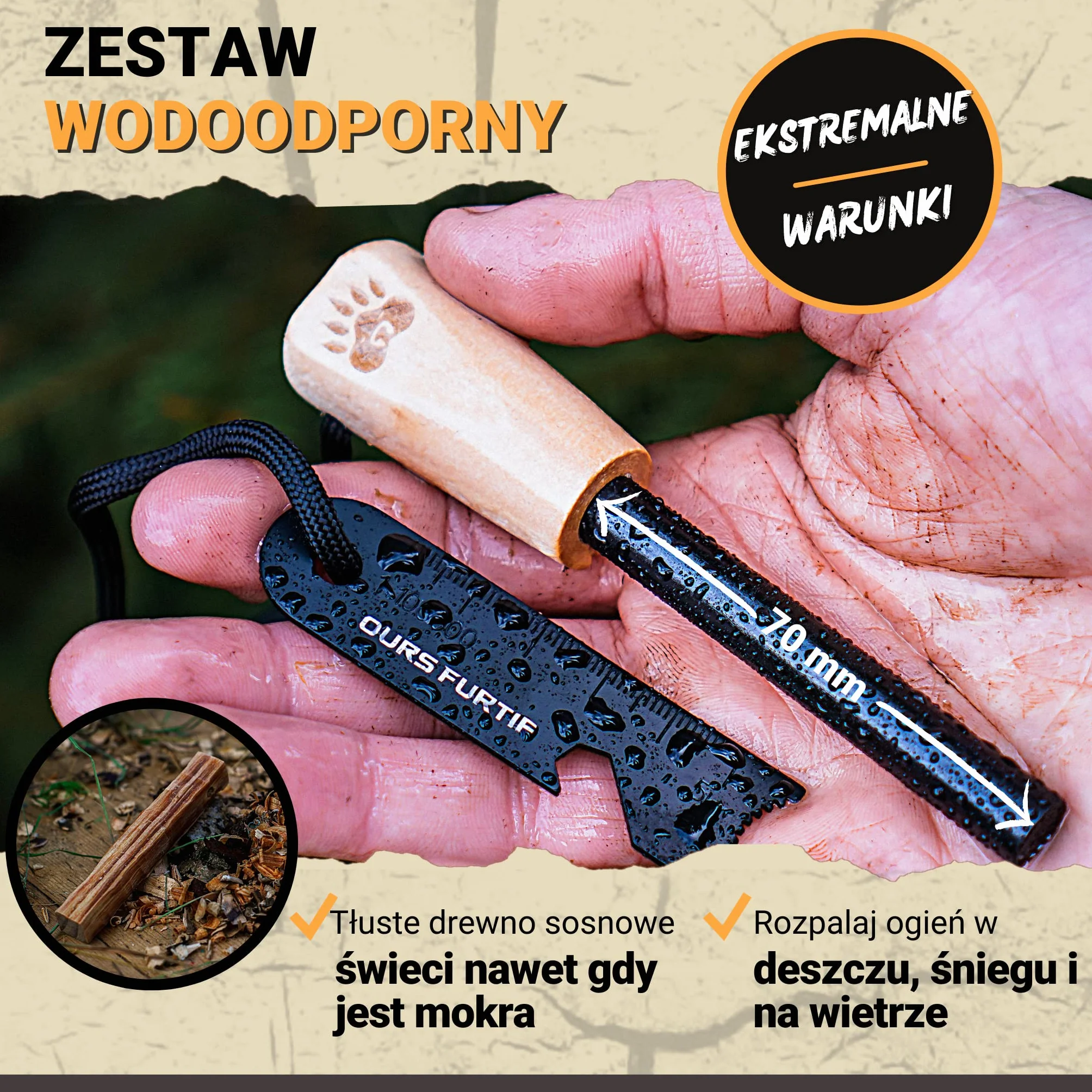 Firesteel Kit 7 in 1 10mm Survival Silex Multi-tool Tindersticks