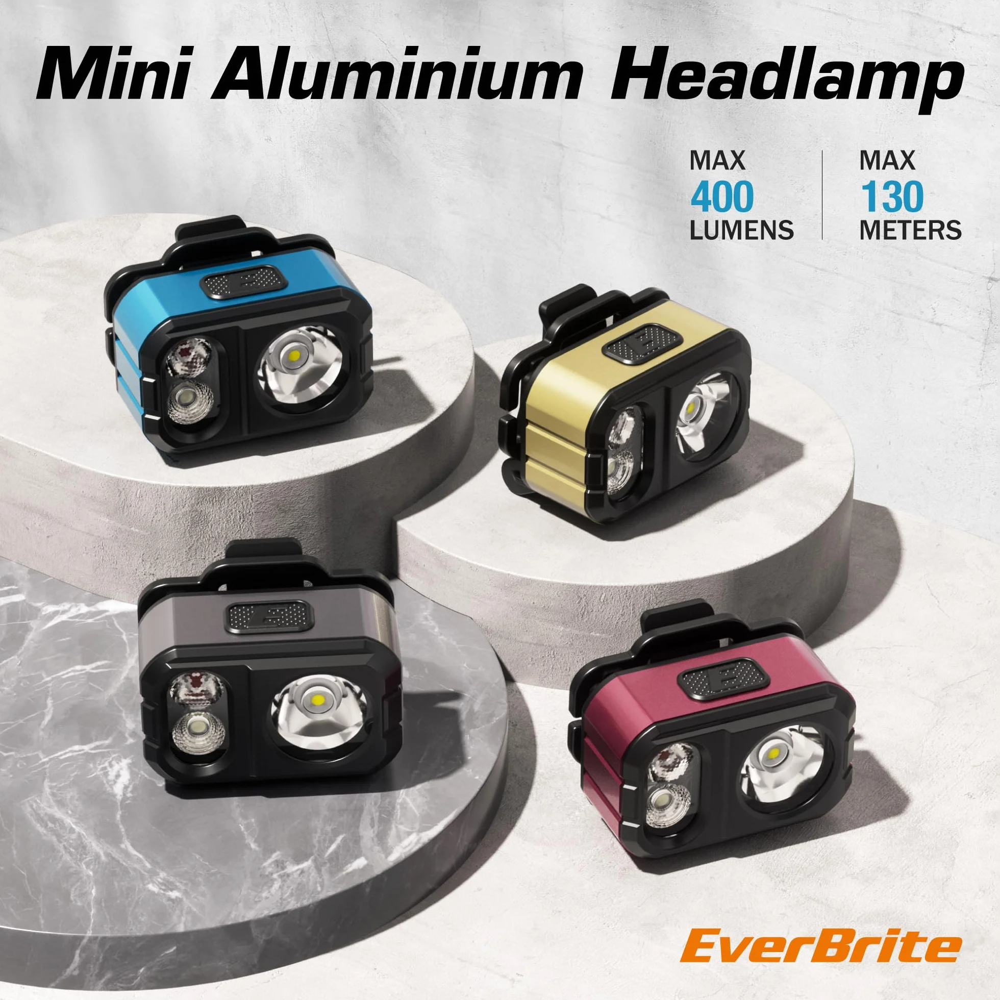 EverBrite latarka czołowa LED, ładowalna, 45g, ultra lekka, wodoszczelna (IP67), latarka na głowę z 7 trybami świecenia i klipsem, z czerwonym i zielonym światłem, mini latarka czołowa do ładowania