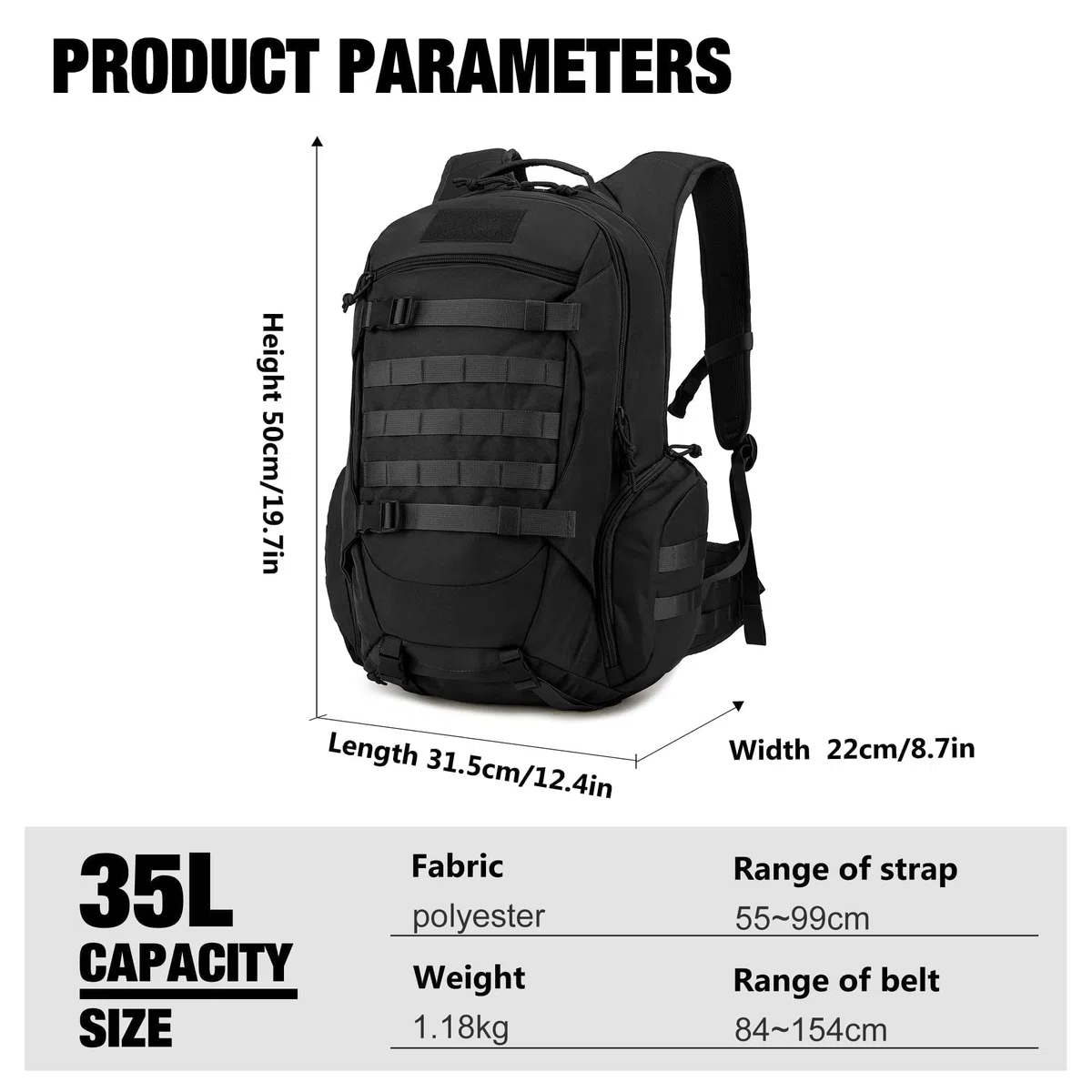 Mardingtop Unisex Plecak Turystyczny Trekkingowy dla Dorosłych, Czarny, 35 l