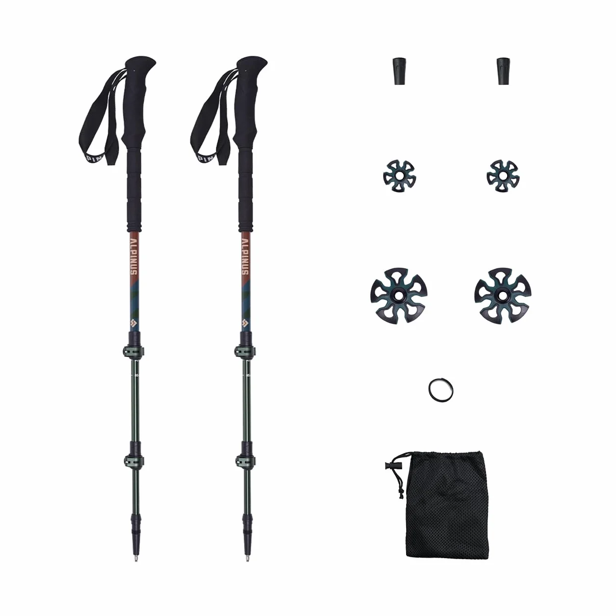 Alpinus - Kijki trekkingowe składane Matterhorn, kijki do chodzenia z regulacją zacisku, maksymalna długość: 65 – 135 cm, kijki trekkingowe z akcesoriami, kijki trekkingowe w zestawie