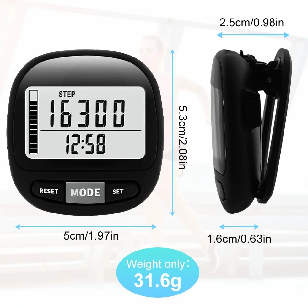 Flintronic Krokomierz 3D do chodzenia z zegarem z klipsem i smyczą, śledzi kroki w czasie rzeczywistym, krokomierz dla starszych dzieci/mężczyzn fitness/kobiet/seniorów