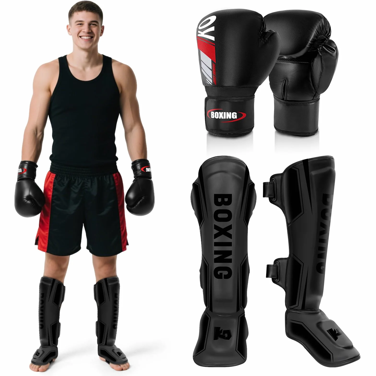 Ochraniacze na golenie Kickboxing z rękawiczkami