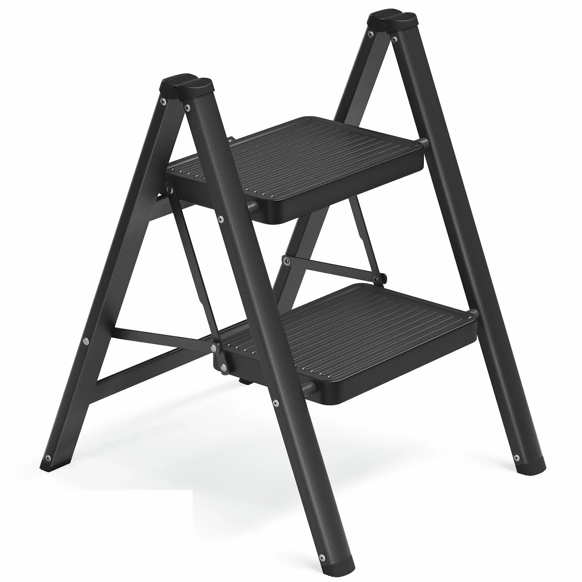 SONGMICS składana drabina schodkowa dwustopniowa stalowa 150 kg 55 x 43,4 x 61,8 cm czarna GSL102BZ01