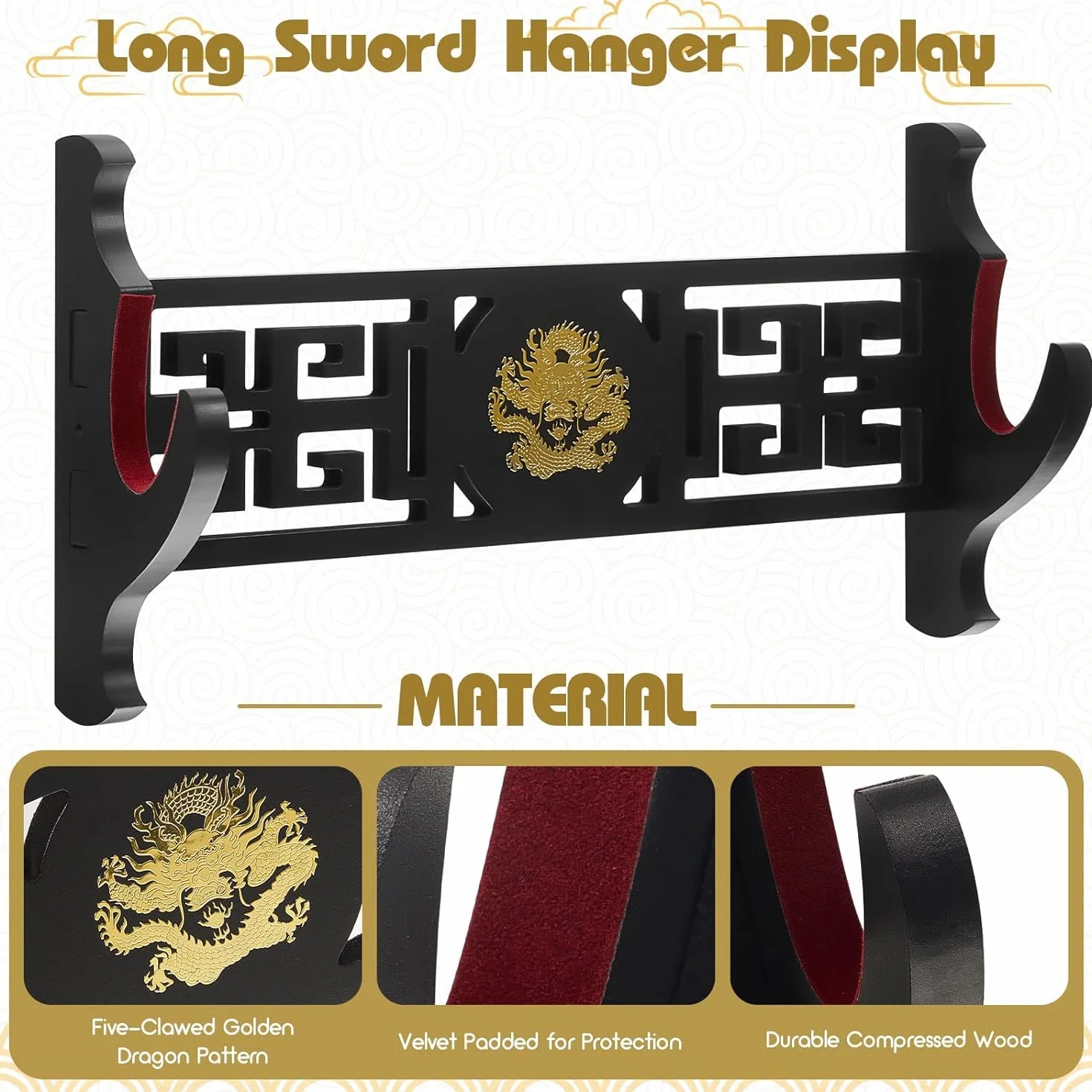 Miecz ścienny uchwyt na miecz stojak ekspozycyjny wyściełany Katana Wakizashi Genji i miecze samurajskie smok wzór 1 poziom