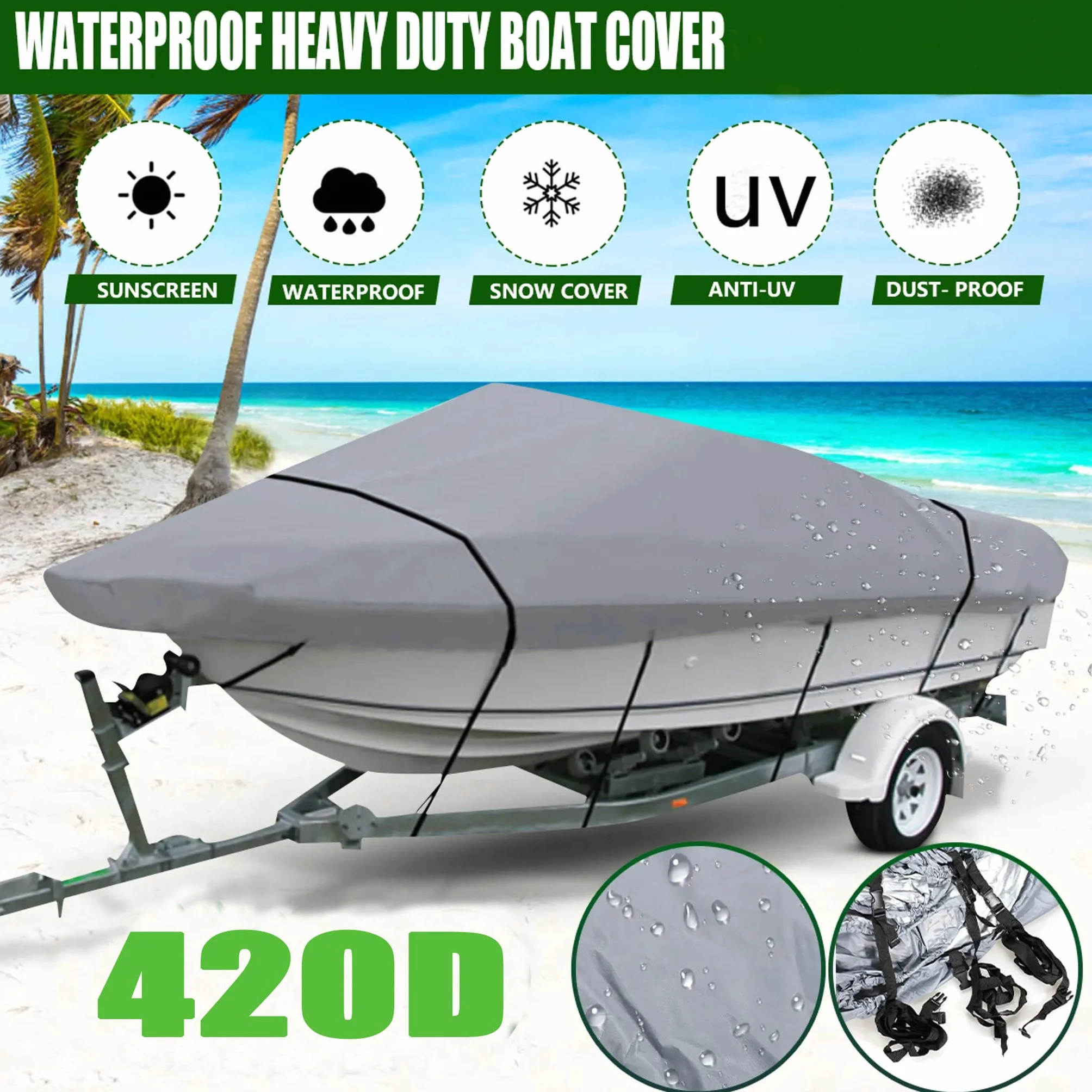 Schleuder Pokrowiec na łódź, wytrzymały, wodoodporny, płócienny, wodoodporny pokrowiec na łódź, pasuje do pokrowca na łódź V-Hull Tri-Hull Runabout (11-13FT-V)